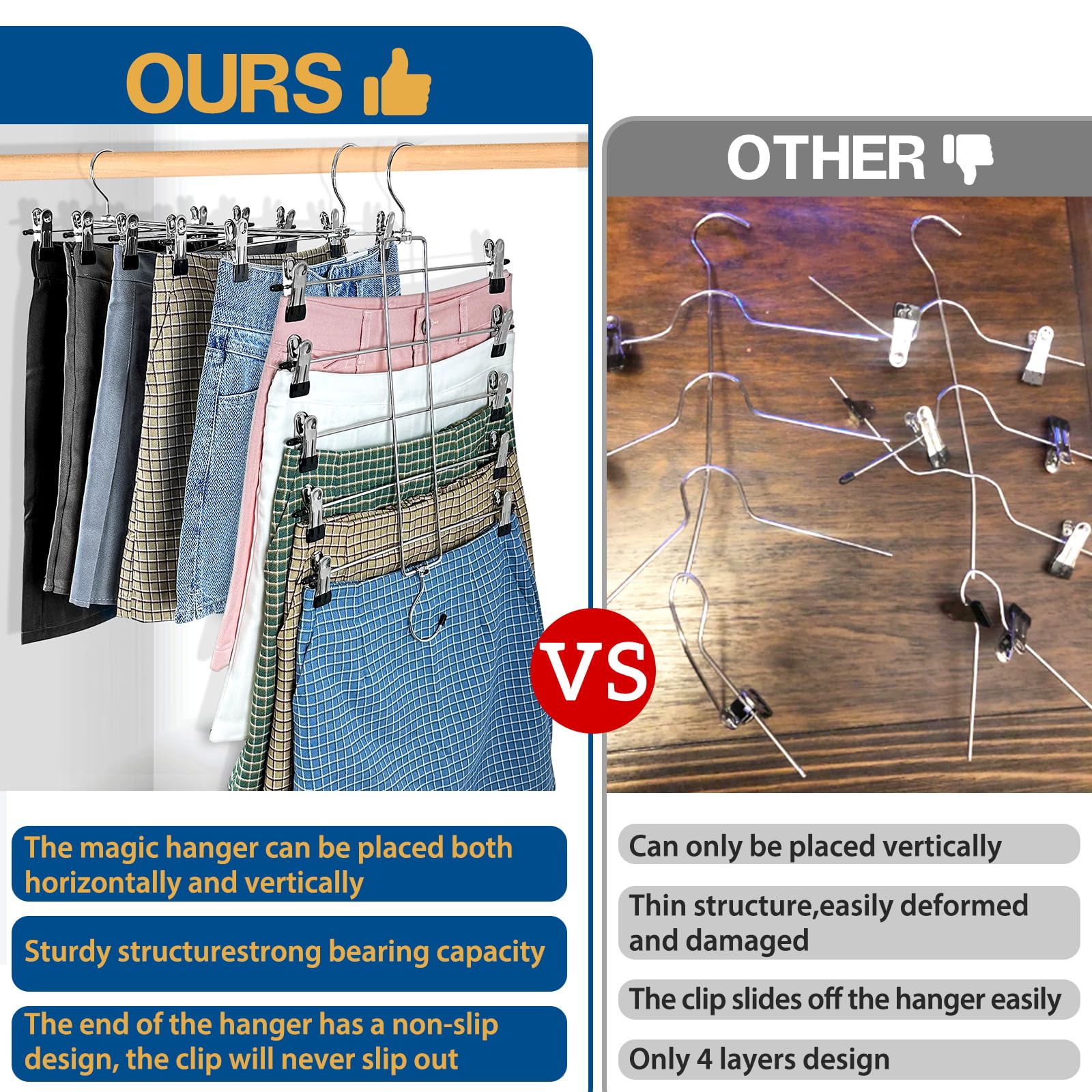 6 Piece Pants Hangers Space Saving,Skirt Hanges With Clips 5 Tier,Closet Organizers And Storage Magic Hangers,Clothes Hangers Sp