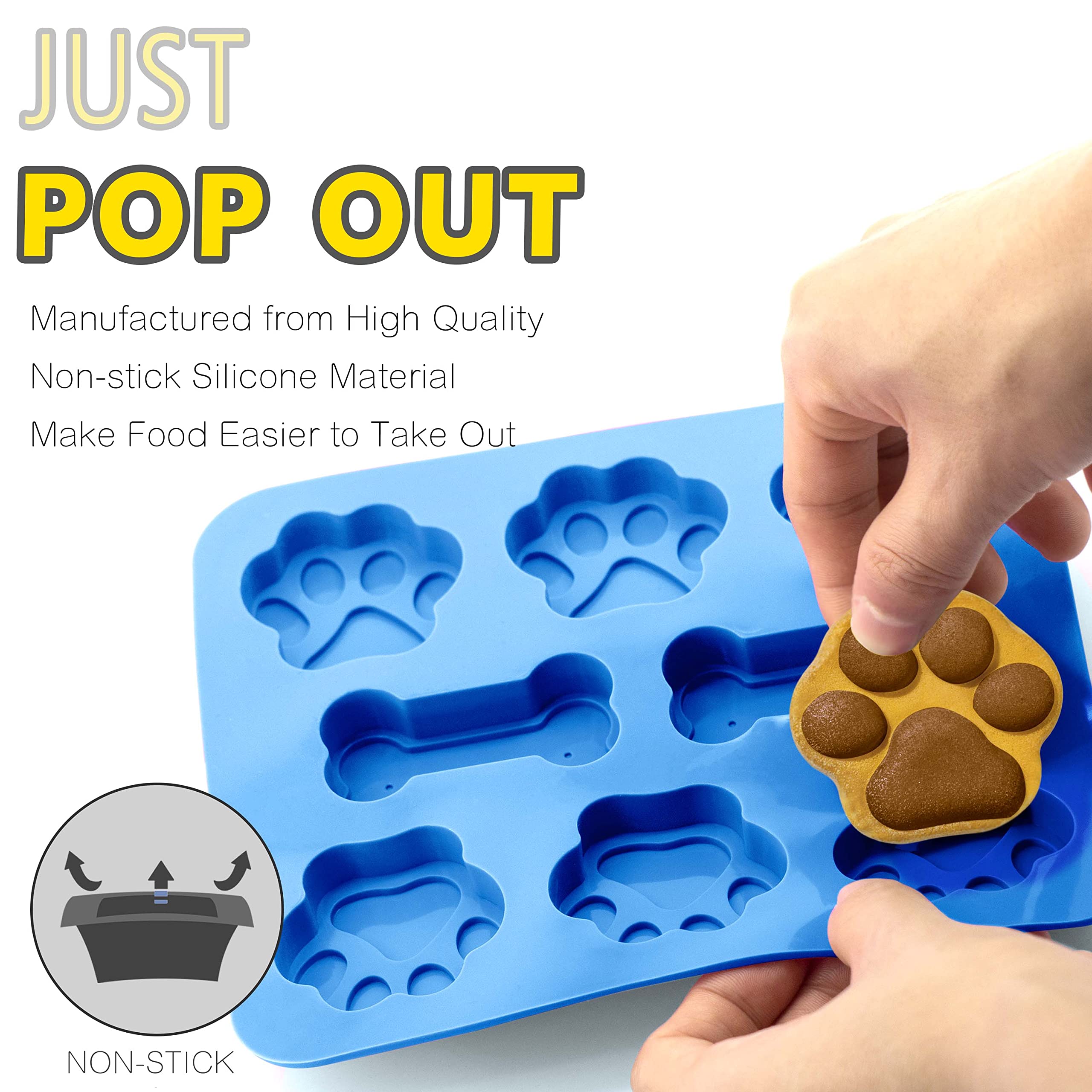 ANAEAT 3 Pack Silicone Molds with Puppy Dog Paw and Bone Shaped 2 in 1  Reusable Non-Stick Ice Cube Trays & Flexible Candy Chocolate Molds for Homemade Dog Treats  Pudding  Jelly & Baking Biscuits