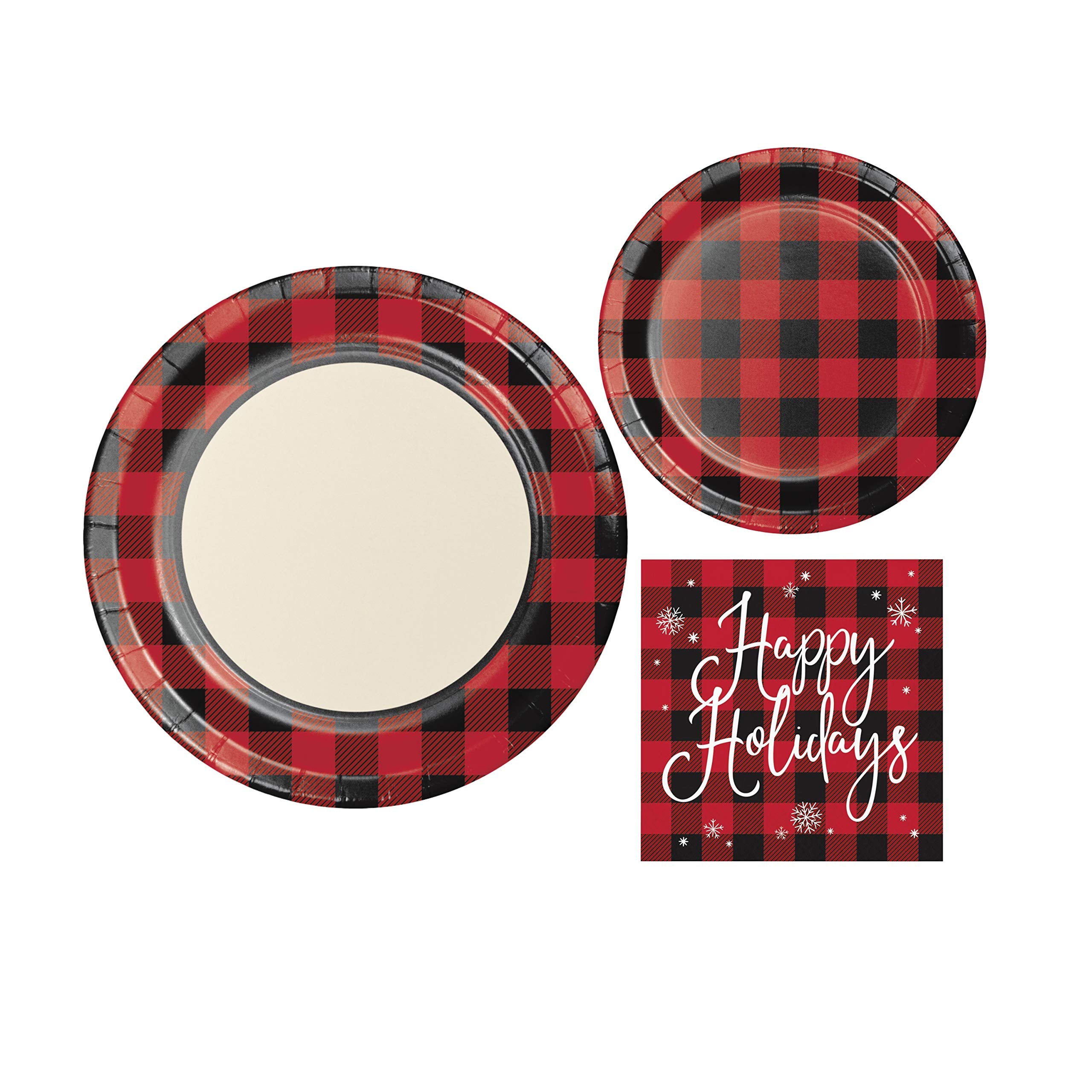 Holiday Buffalo Plaid Red And Black Party Supplies | Bundle Includes Plates And Napkins For 8 Guests