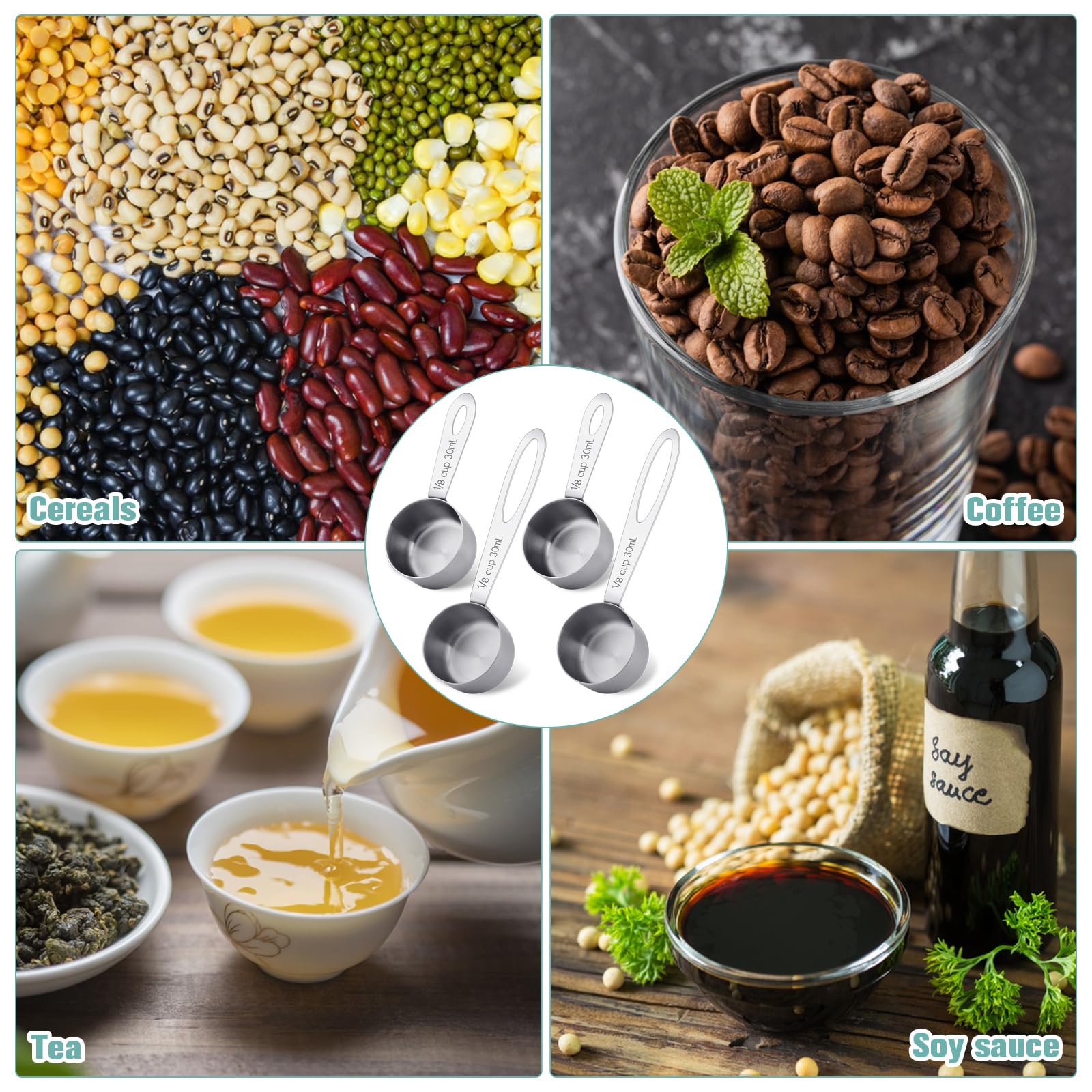 4Pcs 1/8 Cup Measuring Cup, 30Ml Scoop, Stainless Steel Measuring Cups, Coffee Scoops, Measuring Scoops For Canisters Tablespoon