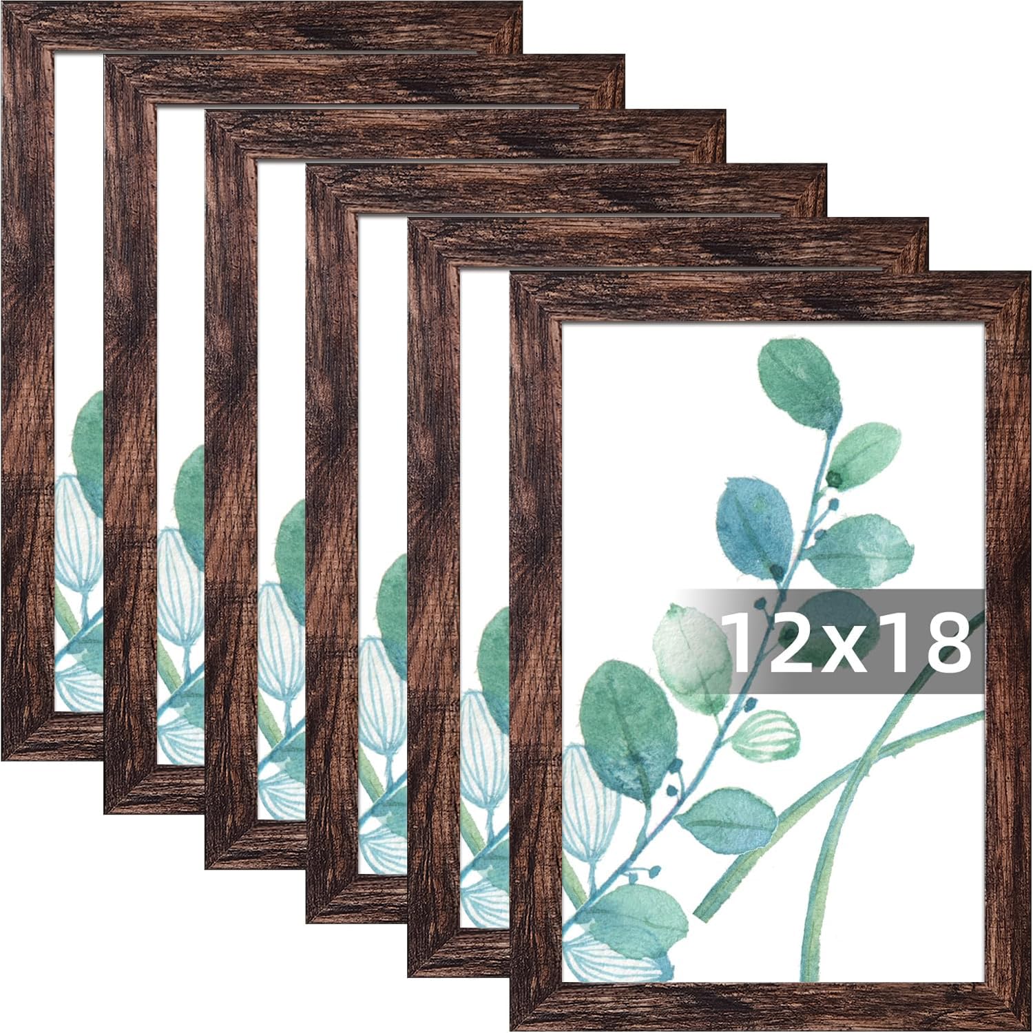 SESEAT 12x18 Frame Rustic Brown Set of 6, Gallery Poster Picture Frames for Wall Mounting