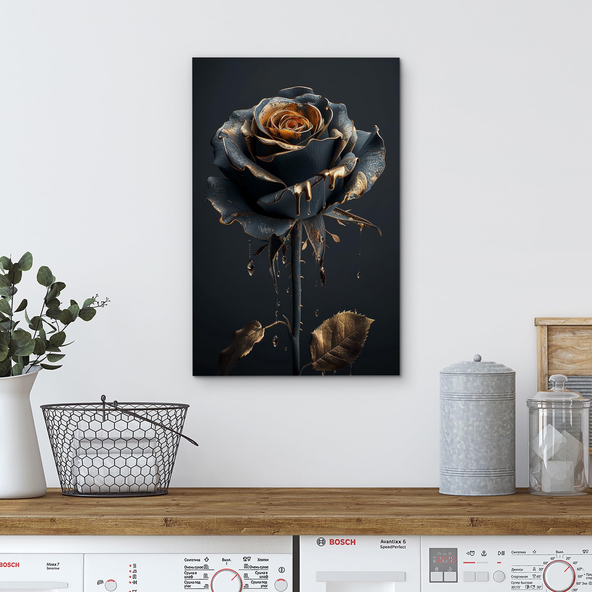 Wall26 Canvas Print Wall Art Artistic Black Rose With Golden Highlights Exquisite Floral Nature Wilderness Photography Modern Ar