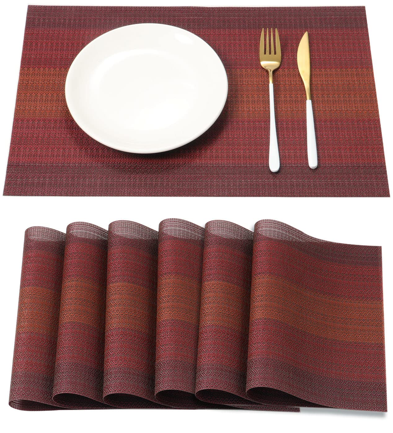 Heloho Halloween Christmas Red Placemats Set Of 6 Kitchen Table Mats Christmas Placemats Washable Crossweave Woven Vinyl Placema