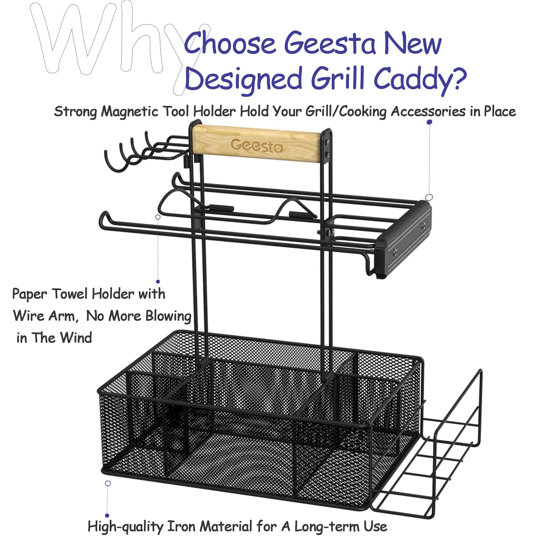 Geesta Grill Caddy, Bbq Caddy For Outdoor Grill, Picnic Camping Caddy With Paper Towel Holder & Magnetic Tool Holder, Condiment