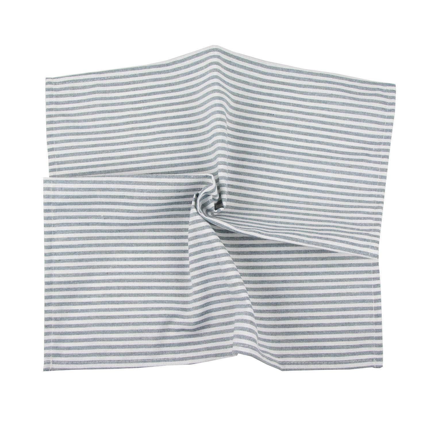 Infei Plain Striped Cotton Linen Blended Dinner Cloth Napkins - Set Of 12 (17 X 17 Inches) - For Events & Home Use (Ocean)