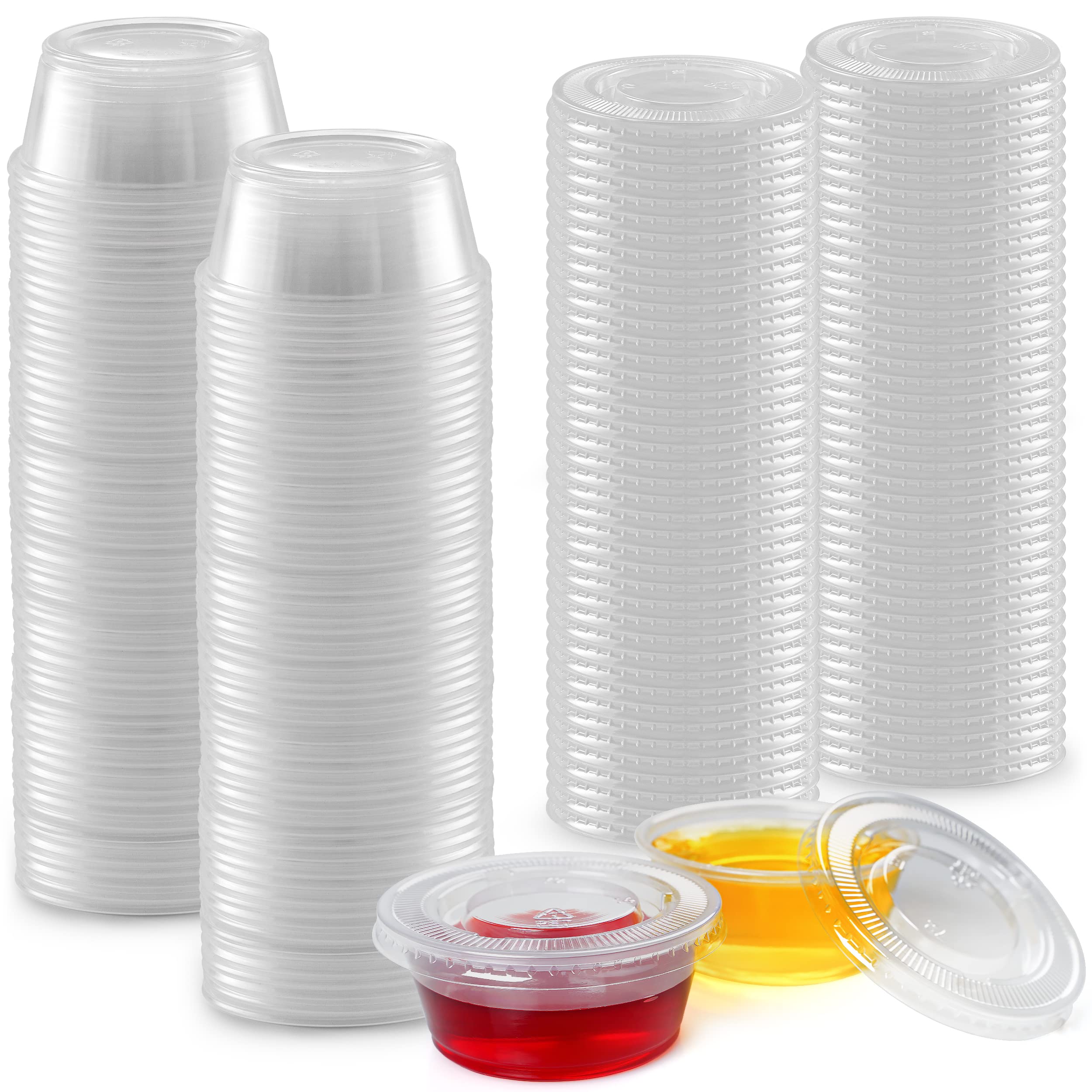 Simple Craft (3.25 Ounce, 50 Cups Clear Halloween Jello Shot Cups With Lids - Plastic Portion Cups - Condiment Containers - Disp