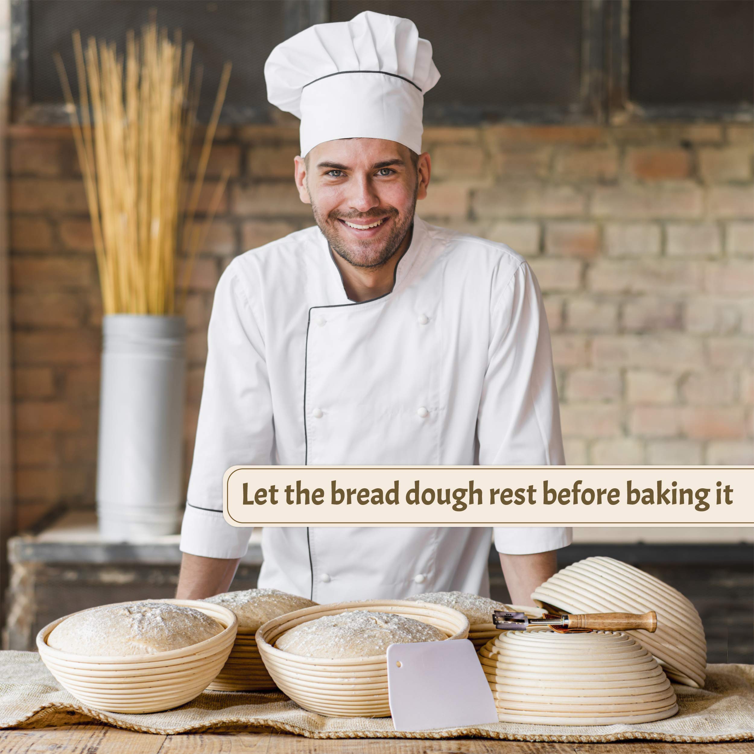 CRISS ELITE Sourdough Bread Baking Supplies Starter Kit - 2 Round 9" Natural Rattan Proofing Baskets, Perfect Gift Set