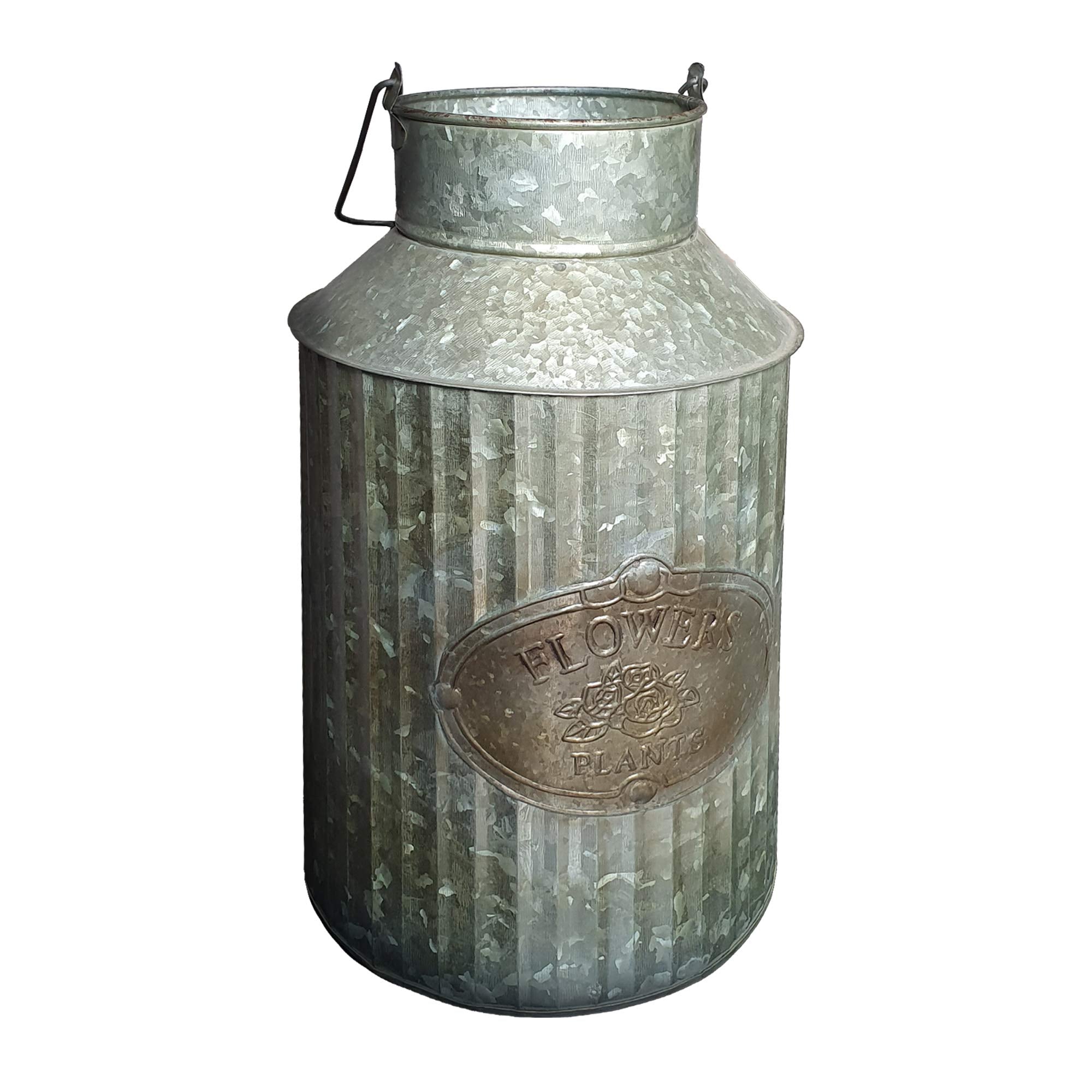 Benjara Decorative Flowers and Plants Metal Can with Handle, Gray