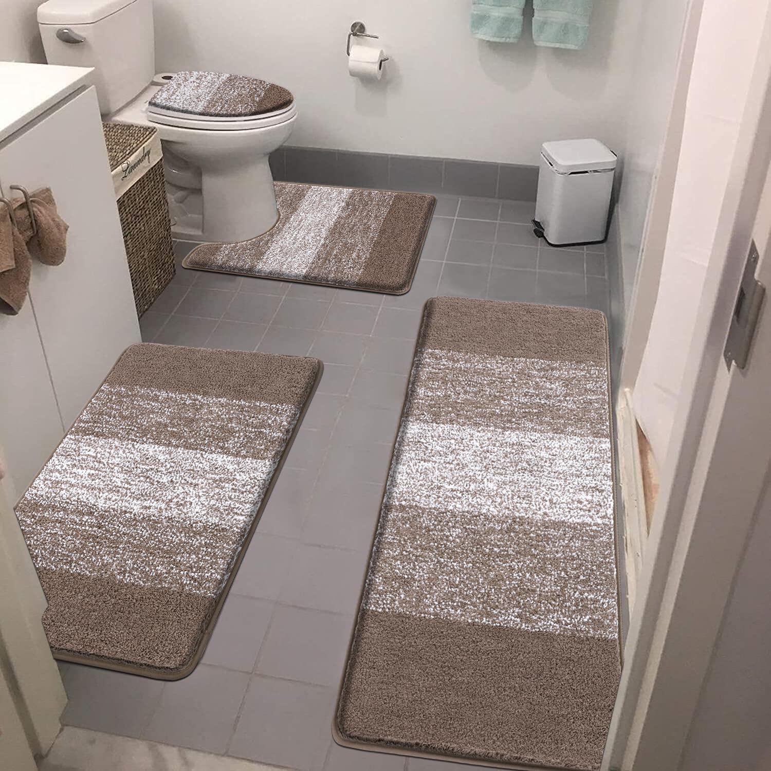 Bsmathom Bathroom Rugs Sets 4 Piece With Toilet Lid Cover, Non-Slip Bathroom Rugs And Mats Sets, Absorbent Bath Rugs For Bathroo