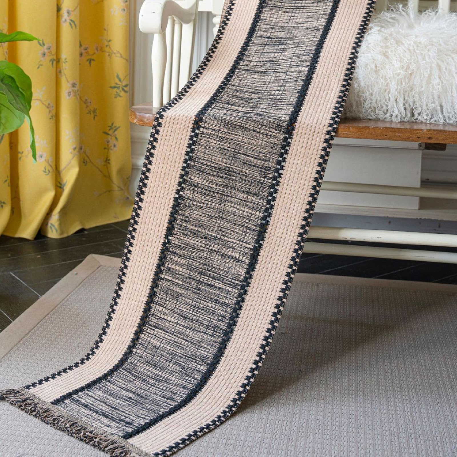 Osvino Table Runner For Home Decor 72 Inches Boho Handmade Tassels Table Runners Natural Cotton Woven Runner For Holiday Party B