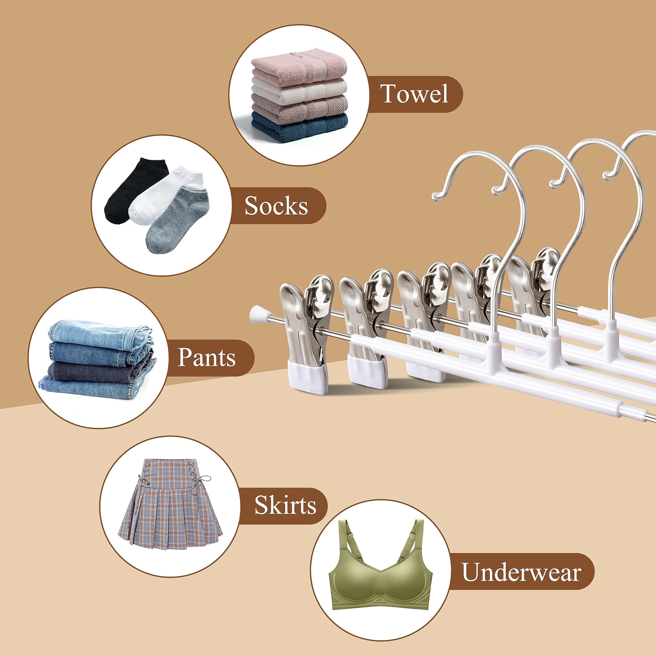 Hwajan Pants Hangers With Clips 20 Pack Adjustable Skirt Hangers For Women Non-Slip Trousers Hanger For Jeans Clothes Hangers Fo
