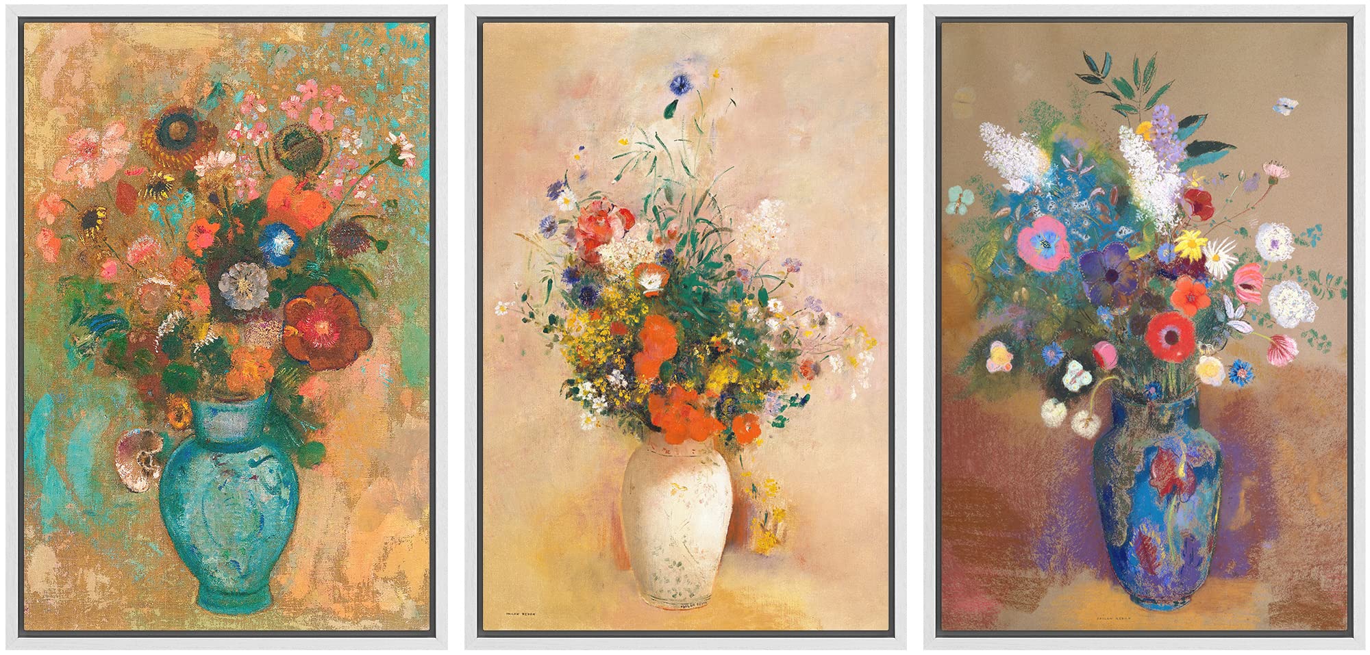 Wall26 Framed Canvas Print Wall Art Set Flowers In Vases By Odilon Redon Cultural Historic Oil Painting Fine Art Reproduction Sc
