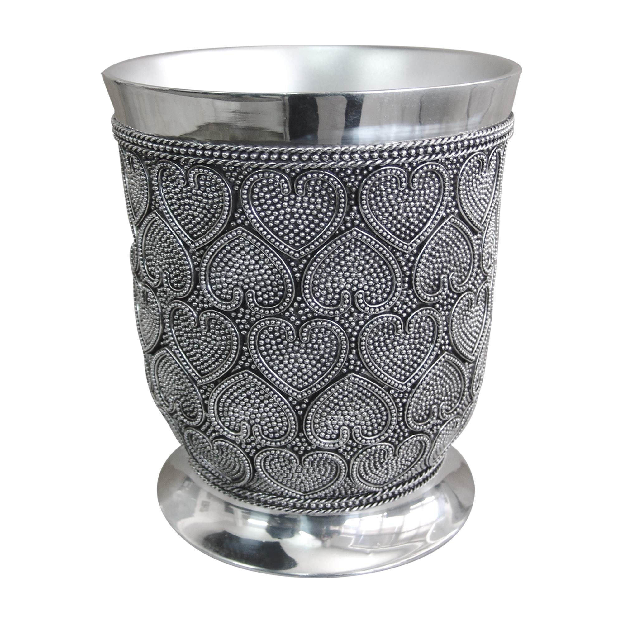 Nu Steel Beaded Heart Resin Decorative Small Trash Can Wastebasket, Garbage Container Bin For Bathrooms, Powder Rooms, Kitchens,