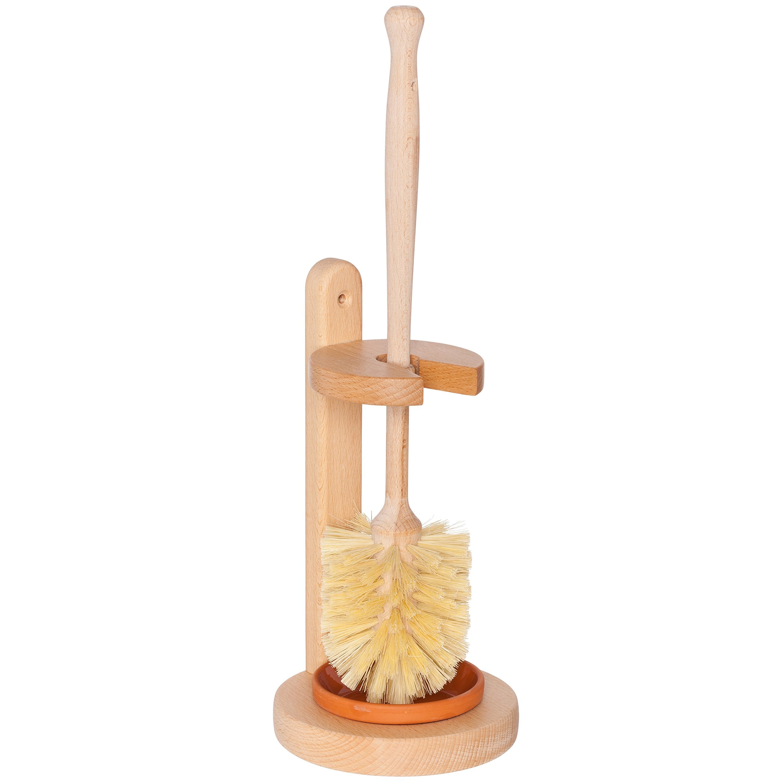 Redecker Oiled Beechwood Toilet Brush Stand With Tampico Fiber Toilet Brush, 9-7/8 Inches - Natural Bristles Are Heat-Resistant