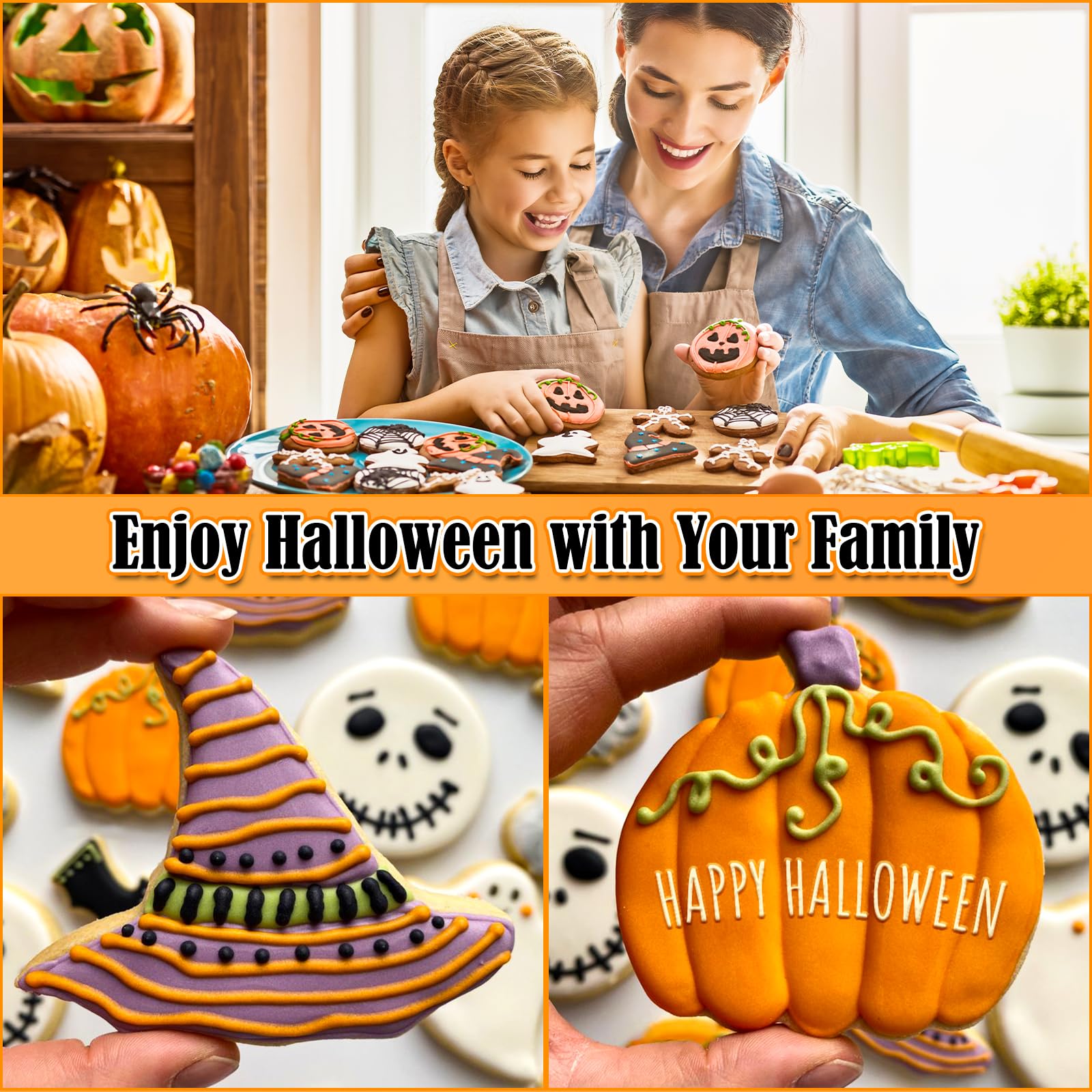 18 Pcs Halloween Cookie Cutters Set, Bat Cookie Cutter Ghost Cookie Cutter Shapes, Bat Skull Tooth Witch Ghost Cat Pumpkin Spide