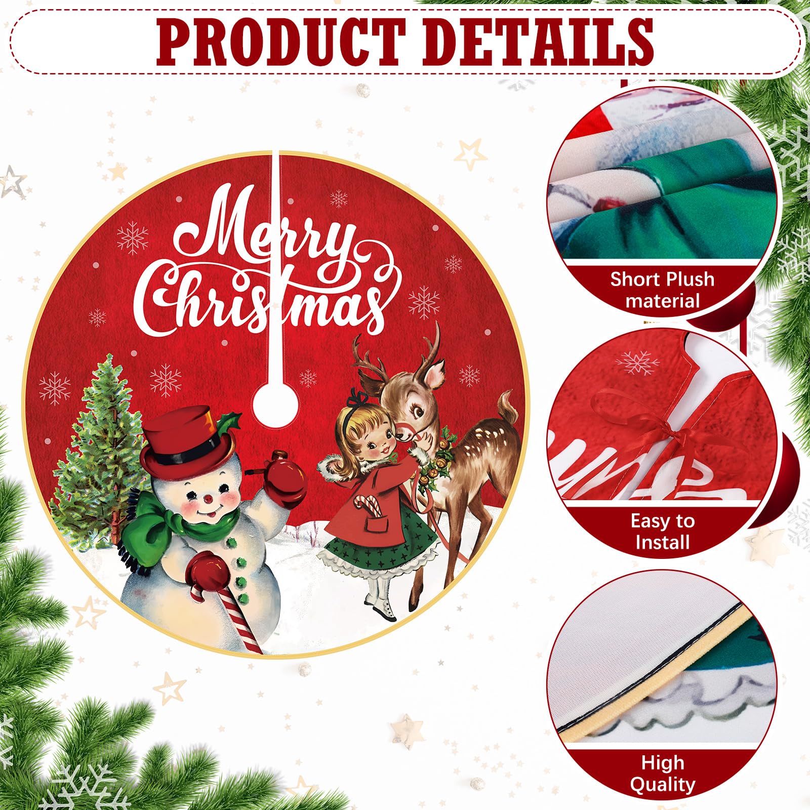Poen Vintage Christmas Tree Skirt Rustic Xmas Tree Mat Farmhouse Halloween Tree Skirt 48 Inch Snowman with Scarf Christmas Tree