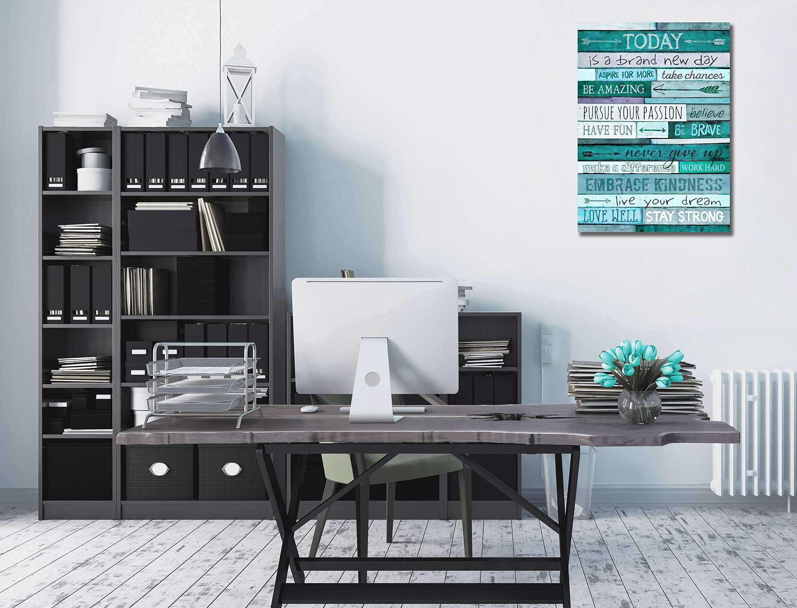 Inspirational Wall-Art - Quotes Office Wall Decor - Teal Wall Decor For Bedroom - Word Artwork For Home Walls With Framed Canvas Art Size 16''x24''