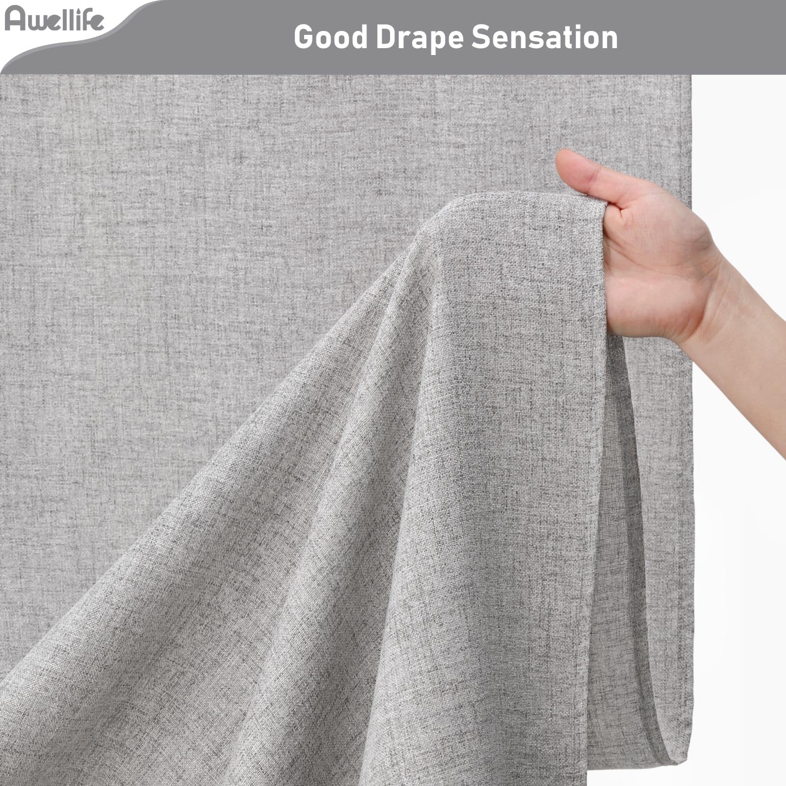 Awellife Grey Linen Style Shower Curtain Set With 12 Durable Hooks - Textured Fabric Heavy Cloth Shower Curtains For Bathroom 72