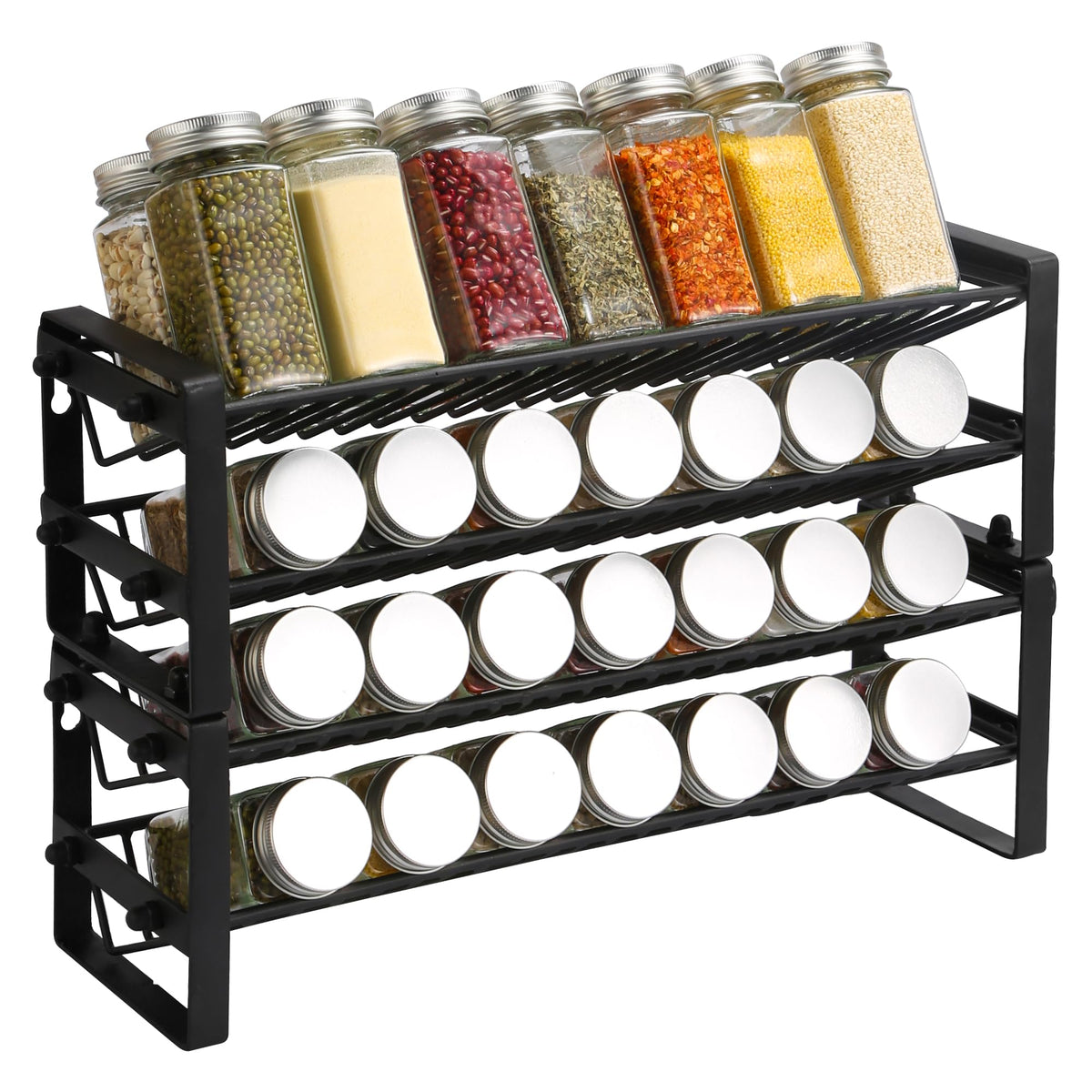 Faridabio Spice Rack Organizer for Cabinet, 4 Tier Seasoning Rack Tray for Kitchen Drawer,Expandable Stainless Steel Spice Rack