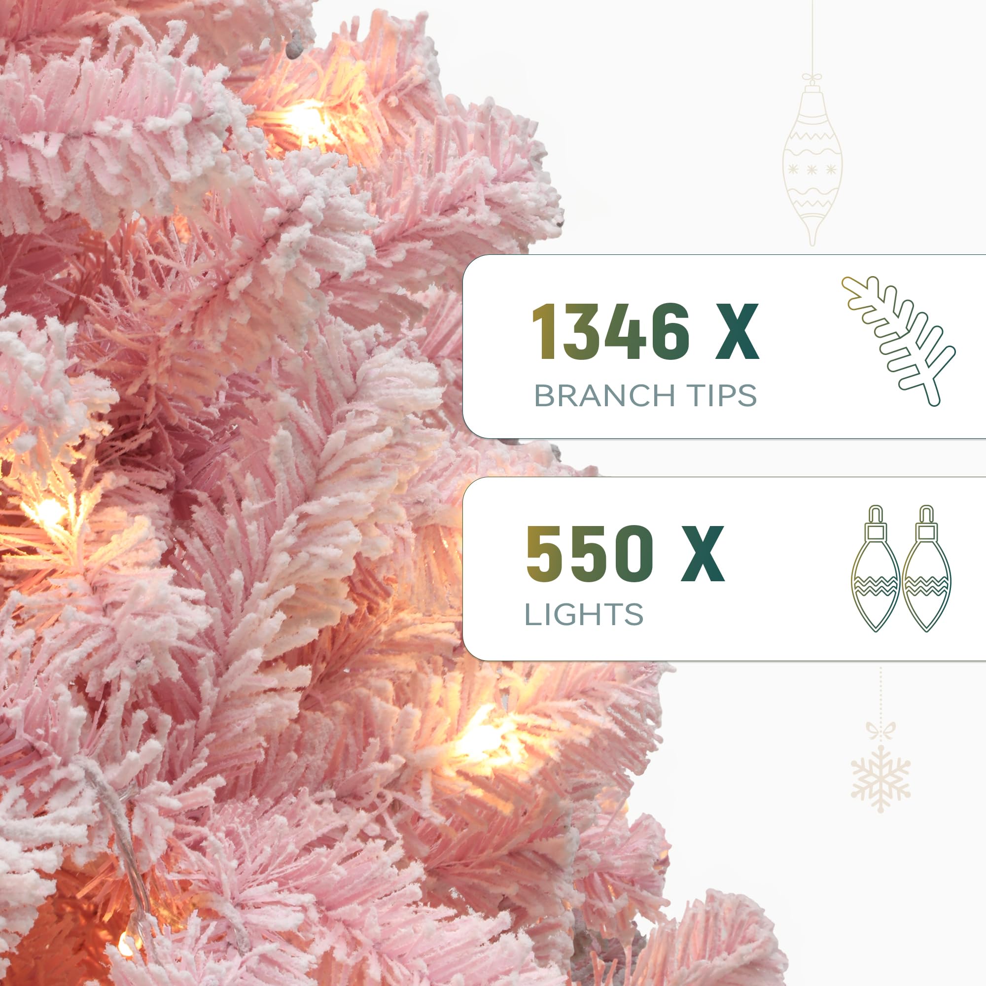 YITAHOME 7.5 FT Prelit Pink Flocked Christmas Tree, Pre-Lit Pink Spruce Artificial Christmas Tree with 1346 PVC Flocked Tips and