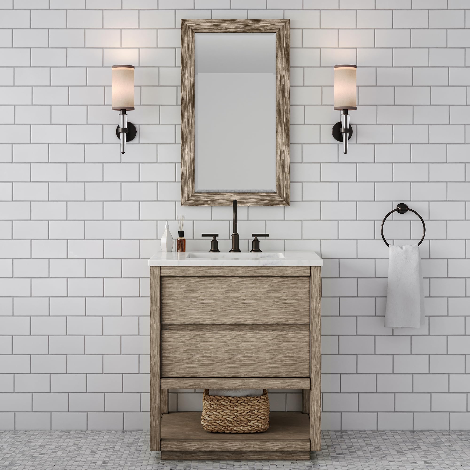 Water Creation Oakman 30 Single Sink Top Wood Bath Vanity in Gray Oak/White