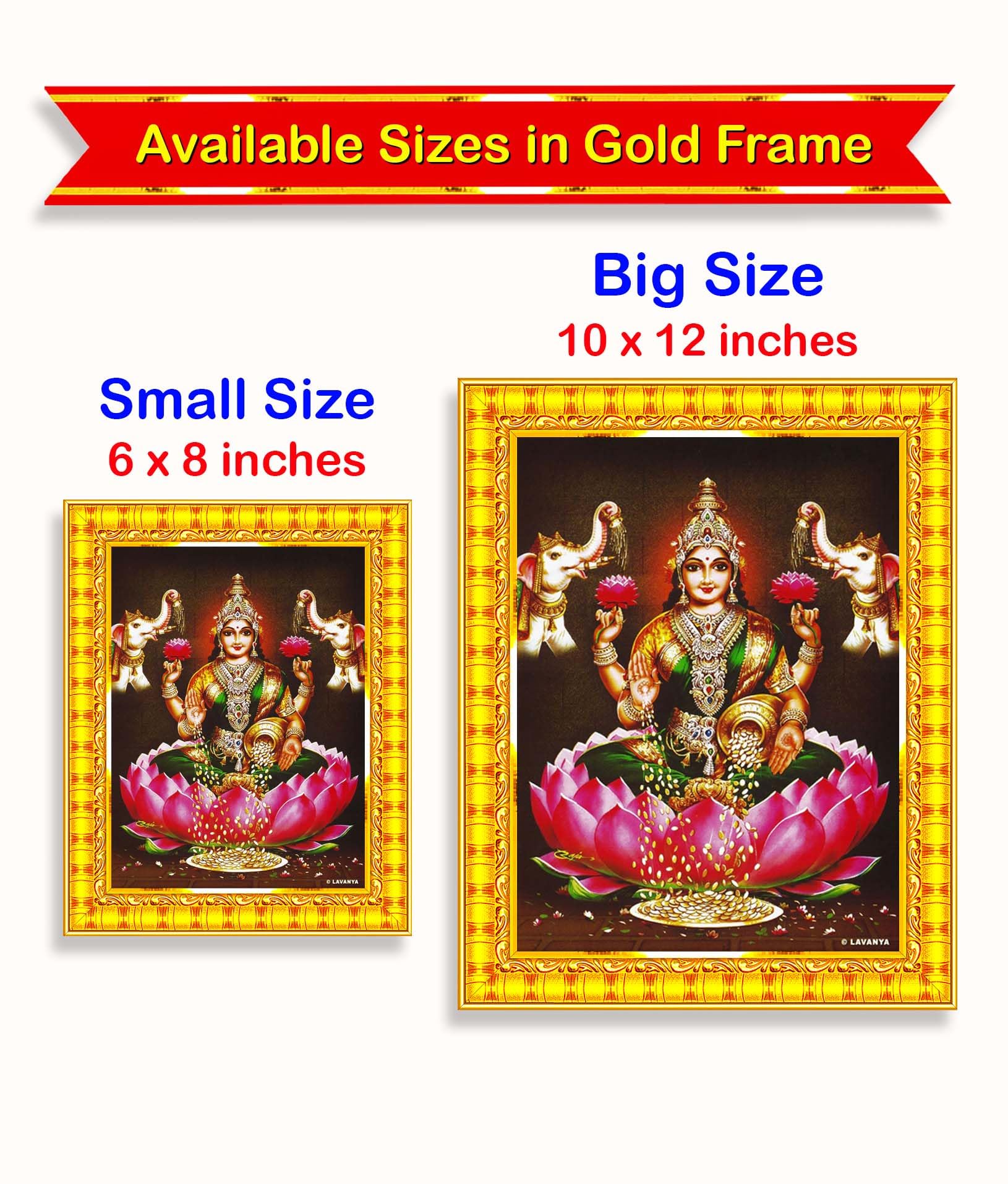 Pavan Photo Laminations Goddess Lakshmi Devi Dhana Vaibhav Laxmi Maa Wall Painting Framed Home Decor (Wood,Matte,Gold,Big Size,1