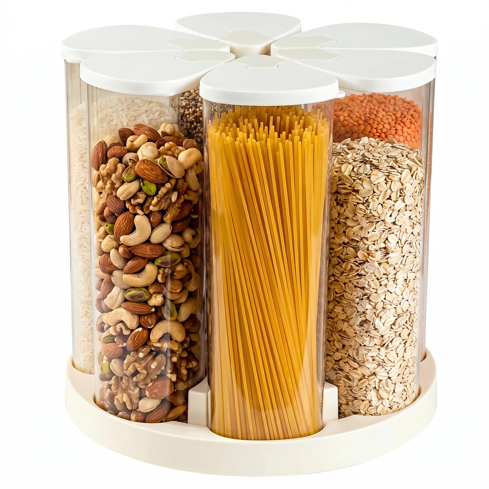 UHAPEER 6 Grids Rotating Cereal Dispenser Countertop, 15 lbs Rice Dispenser