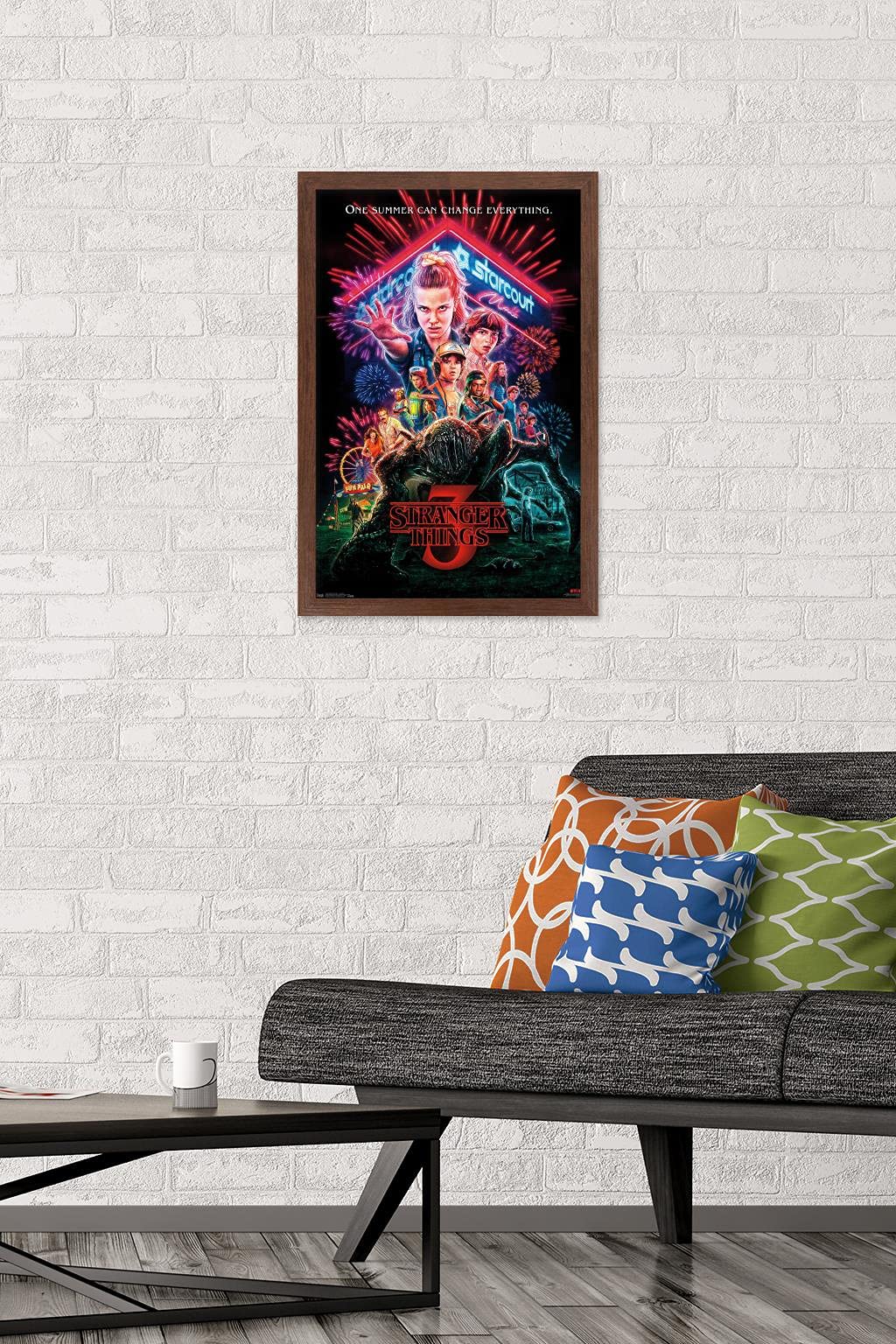 Trends International Stranger Things Season 3 Wall Poster, 14.725" x 22.375", Mahogany Framed, Paper, Model FR17956MAH14X22
