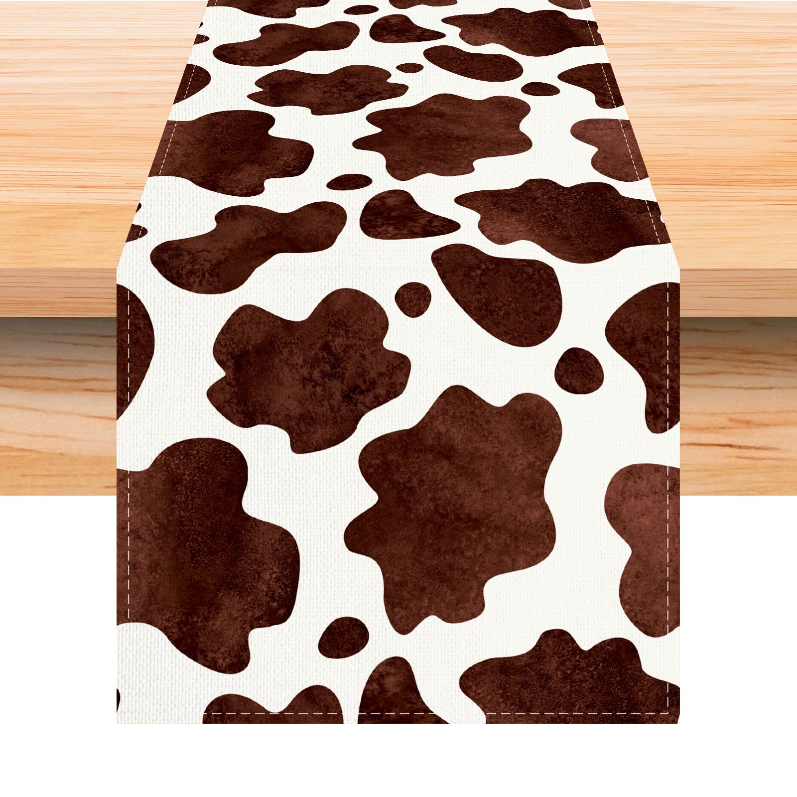 Linen Watercolor Cow Print Table Runner 72 Inches Long Cowhide Tablecloth Farm House Barnyard Animals Western Party Home Kitchen