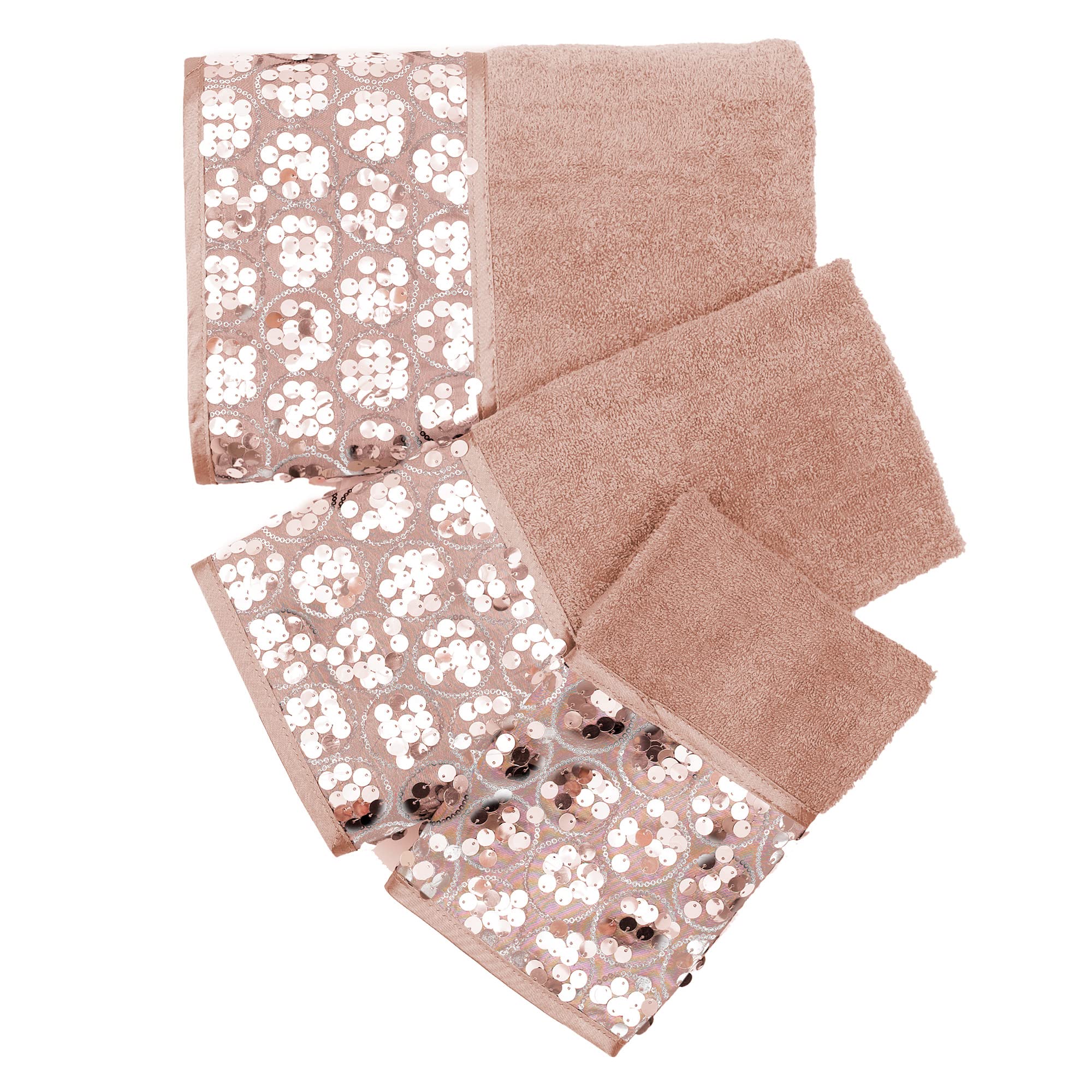 Zahari Home Sinatra Modern Bathroom Towel Set 3 Piece Towel Blush Bath Towel  Hand Towel and Wash Towel Luxury Contemporary Bling Blush Bath Towel Sets Soft Plush and Highly Absorbent