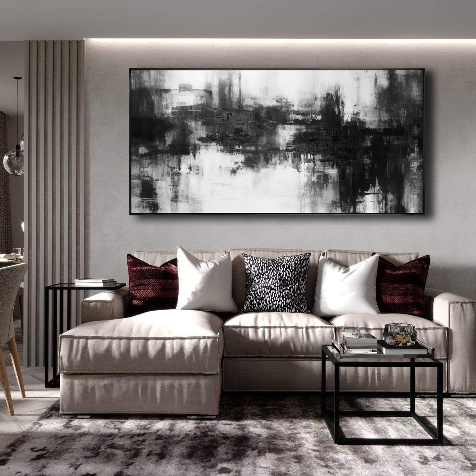 Abstract Wall Art Framed Home Artwork Decor Black And White Modern Minimalist Canvas Painting Living Room Decor For Bedroom Offi