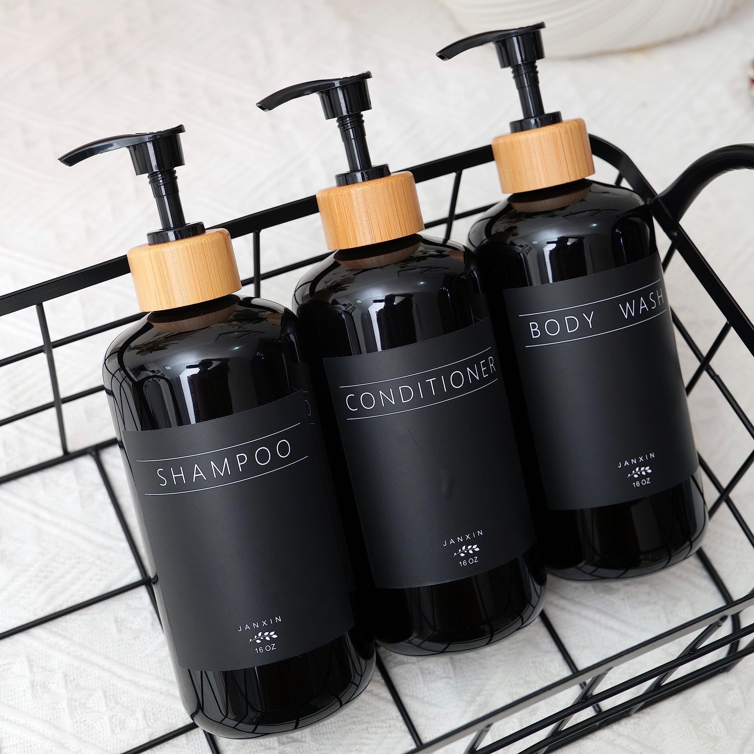 Janxin Shampoo And Conditioner Dispenser Set Of 3,Modern Refillable 16Oz Shampoo And Conditioner Bottles With Pump,Stylish Showe