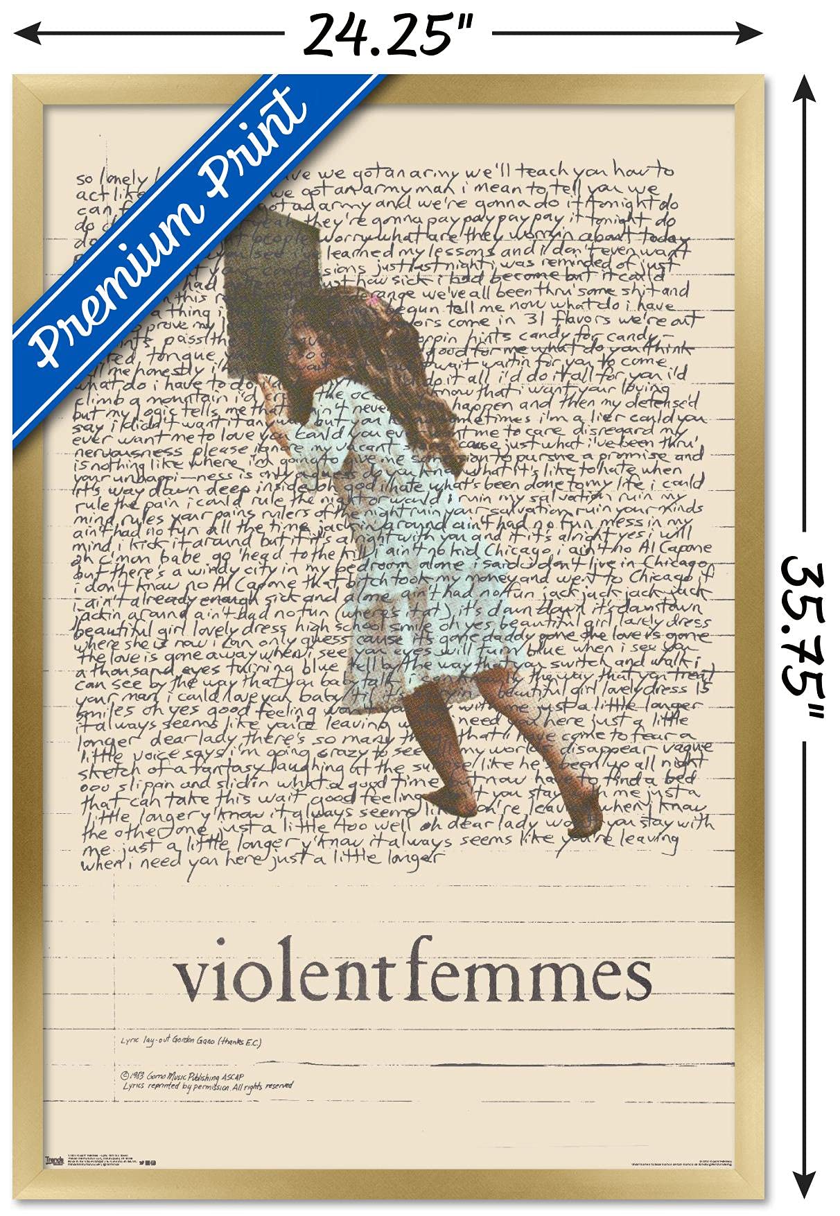 Trends International Violent Femmes - Lyric Girl Tea Towel Wall Poster, 22.375'' X 34'', Gold Framed Version