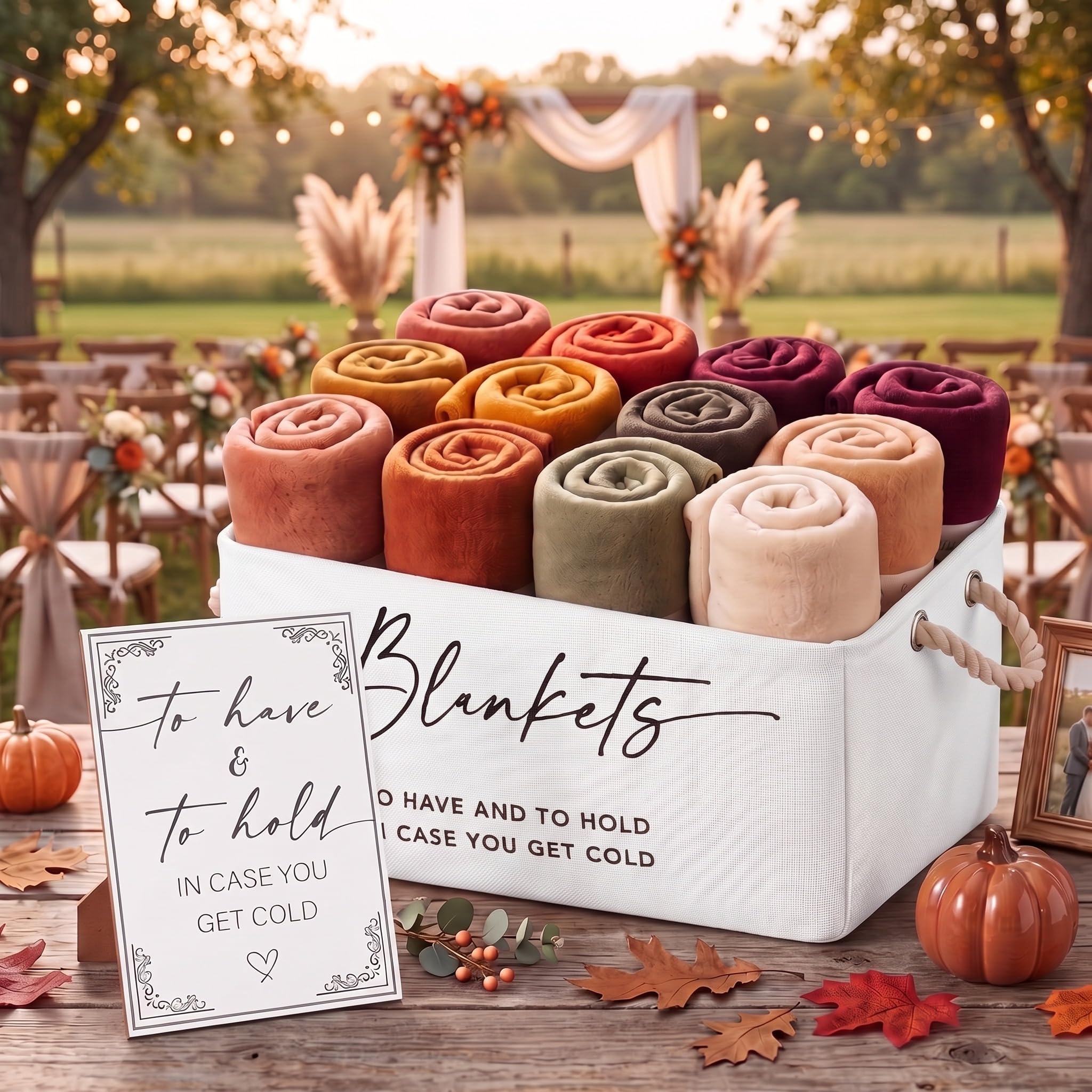 AceOrbit Wedding Blanket Basket with Handle for Bridal Shower Favor Storage