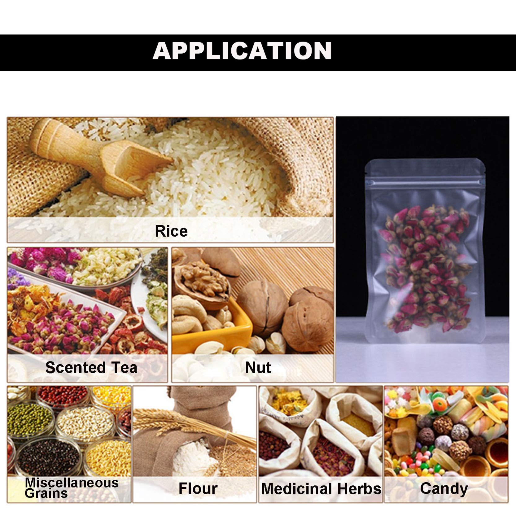 Haot 50 Pack Matte Frosted (Not Clear) Zipper Food Bags, Stand Up Pouch Bag Resealable Stand Up Candy Bags, Snack Food Tea Packi