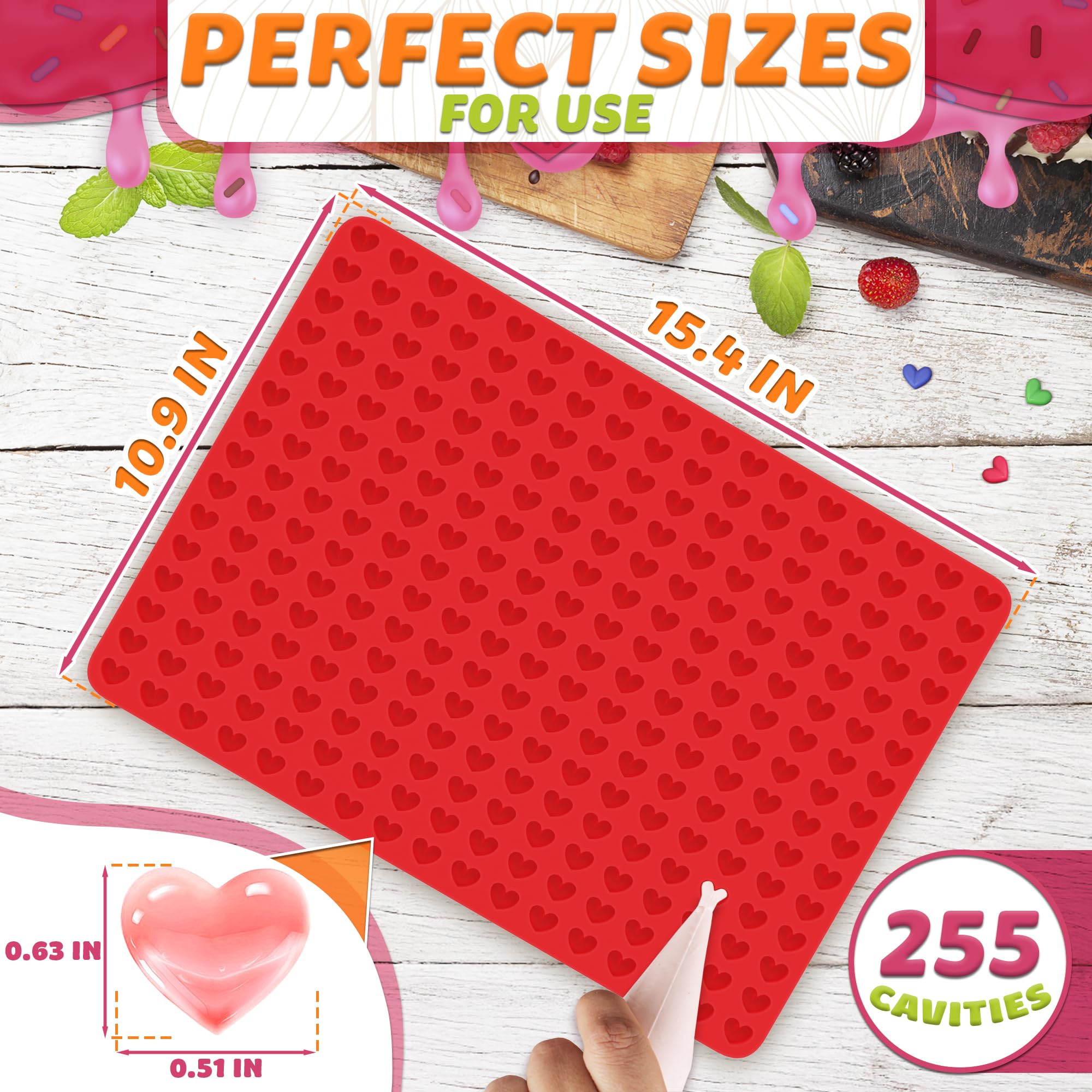 Mini Heart Silicone Mold - Gummies Molds Silicone Mat Mini Hearts Cute Silicone Molds For Candy Baking Mold - 15.4'' X 10.9'' He