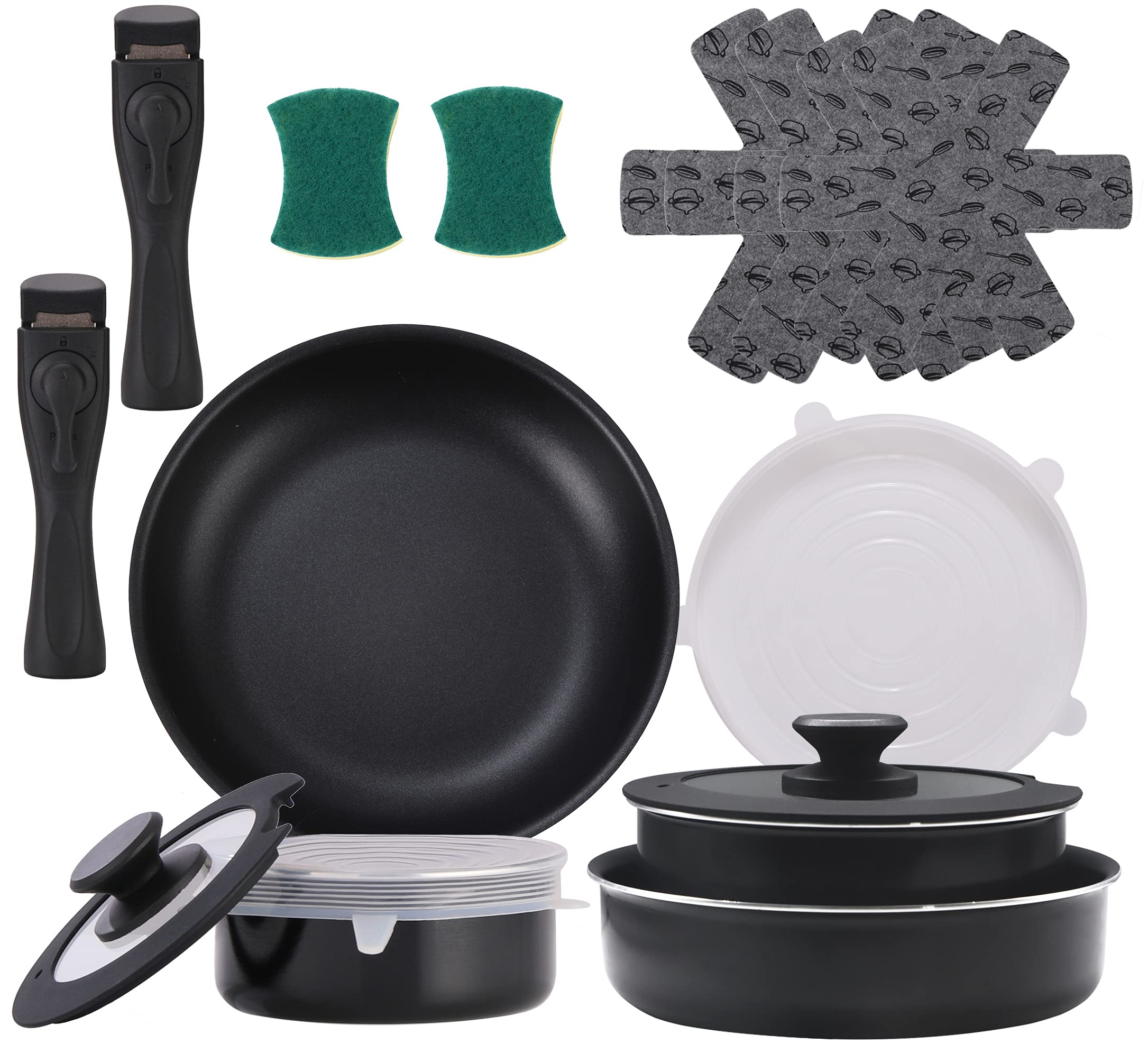 Xeeyaya 16 Pieces Kitchen Removable Handle Cookware Sets, Stackable Pots And Pans Set Nonstick For Induction Gas Rvs Camping Spa