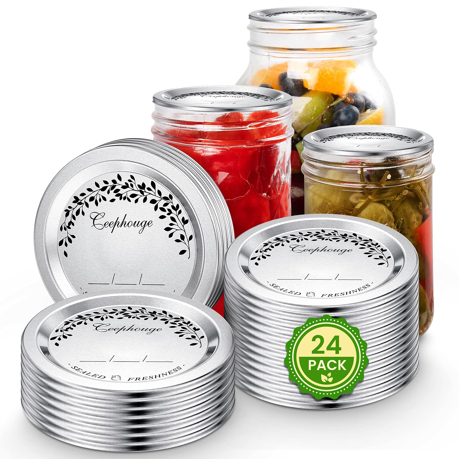 48 Pcs / 24 Sets Canning Lids And Rings For Regular Mouth Mason Jar Ball Kerr Jars, Split-Type Thick Metal Food Grade Material 1