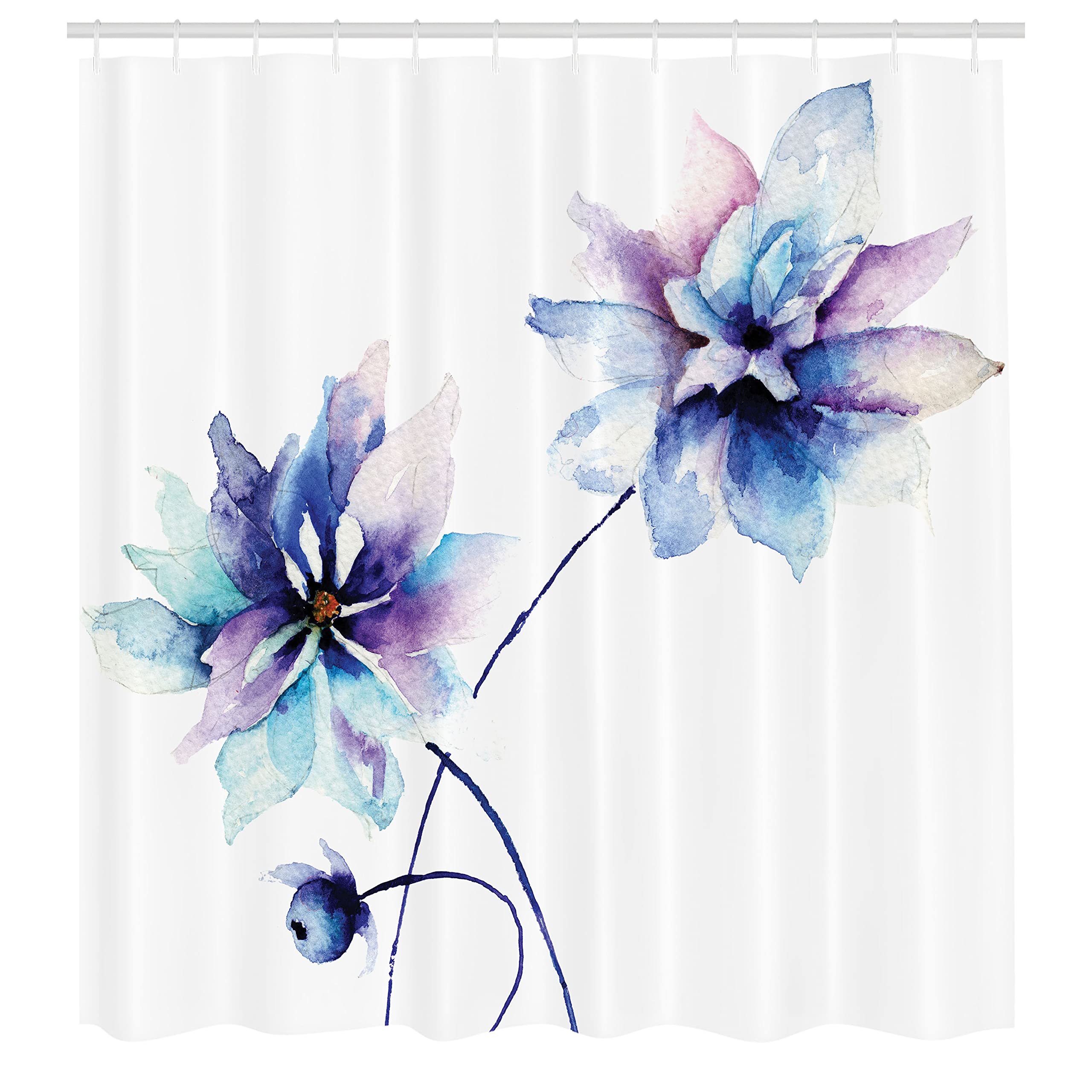 Ambesonne Watercolor Flower Decorative Shower Curtain Drawing Soft Spring Color Retro Style Floral Art Cloth Fabric Set With Hoo