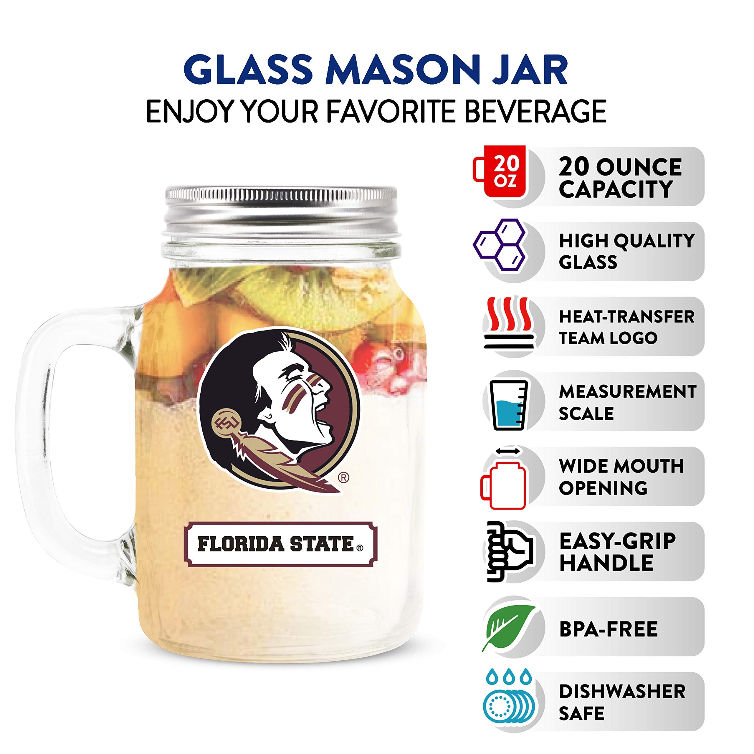 Duck House Ncaa Florida State Seminoles 20Oz Glass Mason Jar