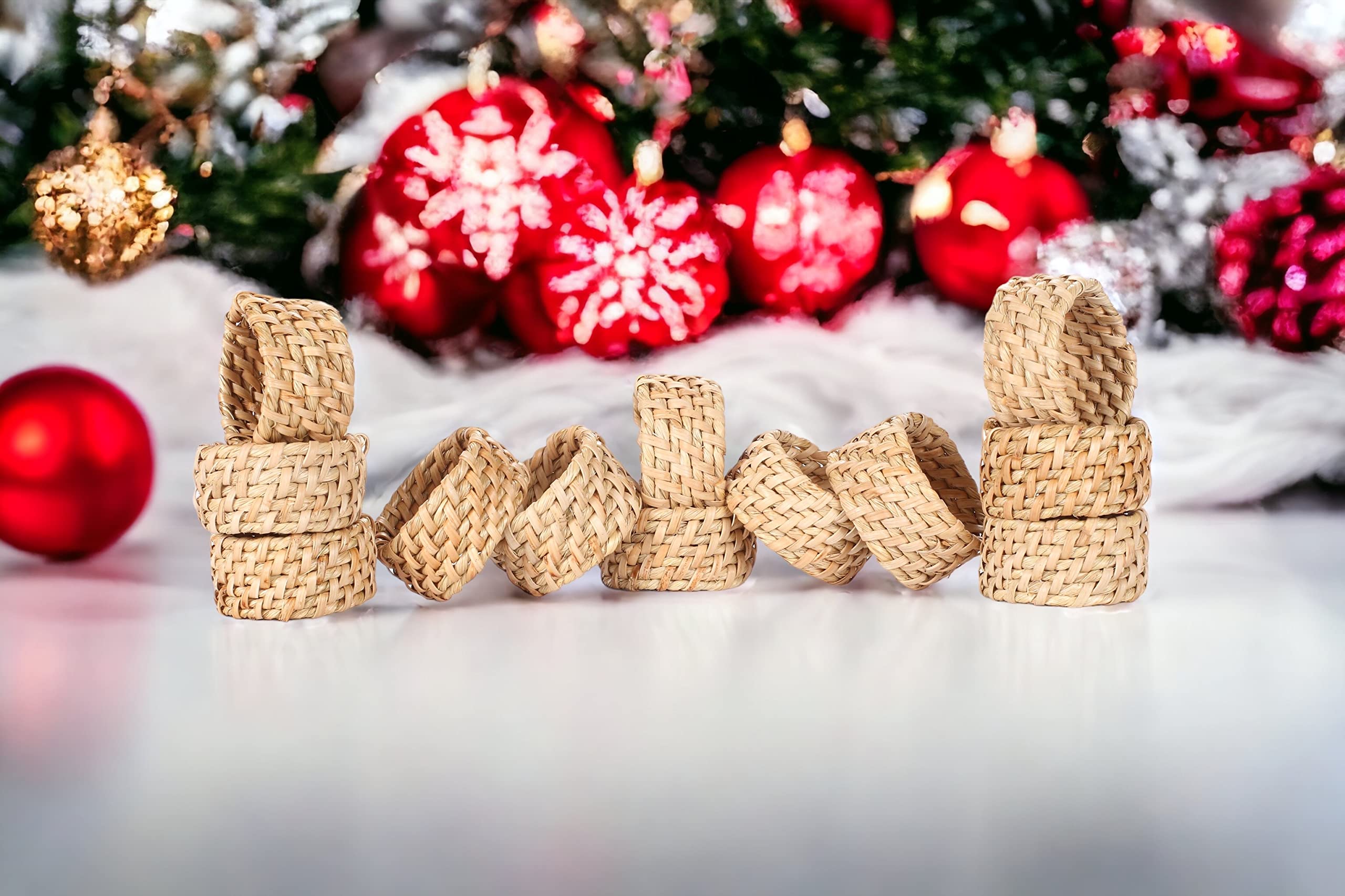 Alpha Living Home Rattan Napkin Rings Set Of 12, Napkin Ring Holder For Thanksgiving, Christmas, Party Decoration, Dinning Table
