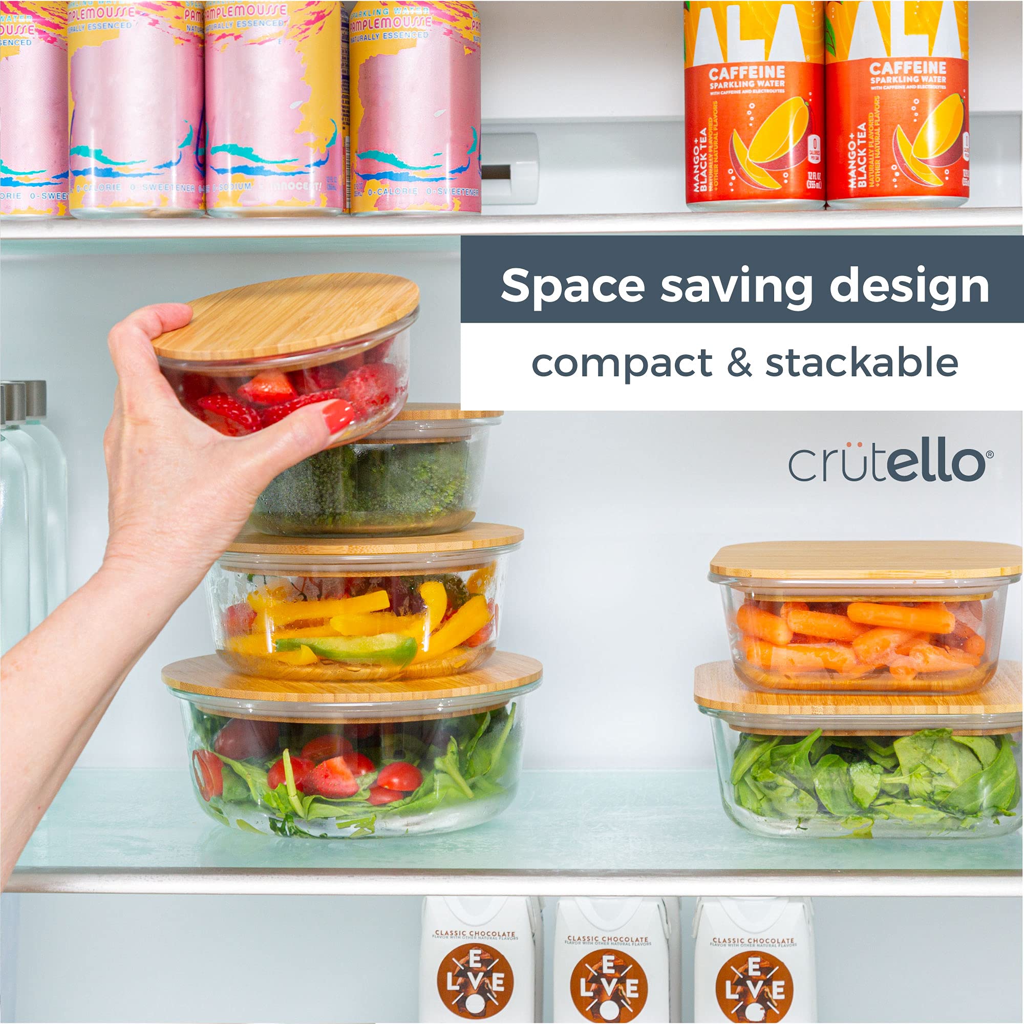 Crutello Glass Meal Prep Containers With Bamboo Lids, 4 Pack - Airtight Clear Food Storage Canisters For Kitchen Organization -