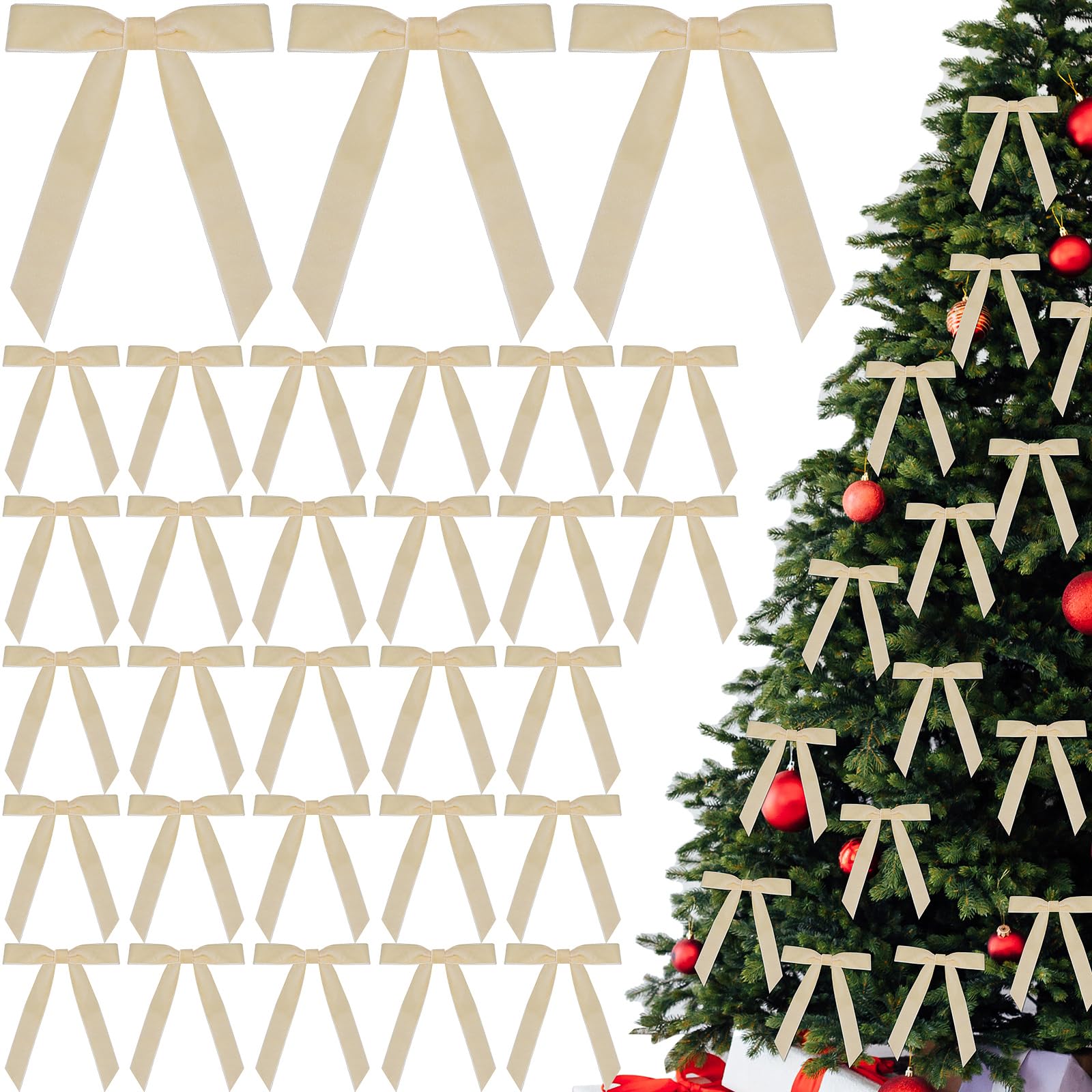 30 Pcs Christmas Velvet Wreath Bow, 5 x 7 Inch Vintage Velvet Ribbon Bows Rustic Crafts Gift Bows for Indoor Outdoor Wreaths Gar