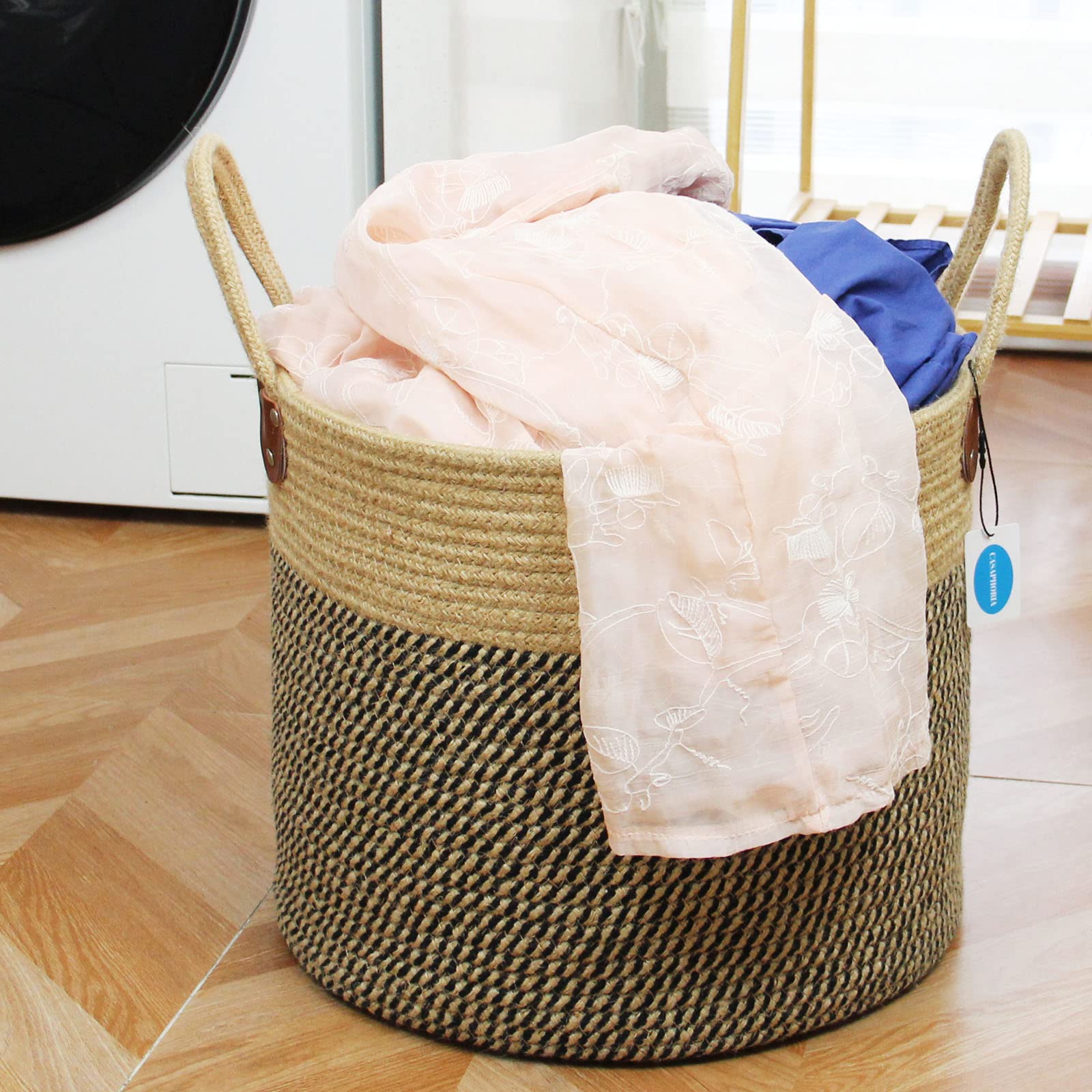 Casaphoria Jute Large Basket Woven Storage Basket With Handles - Natural Jute Laundry Basket For Towels Blanket Basket Home Deco