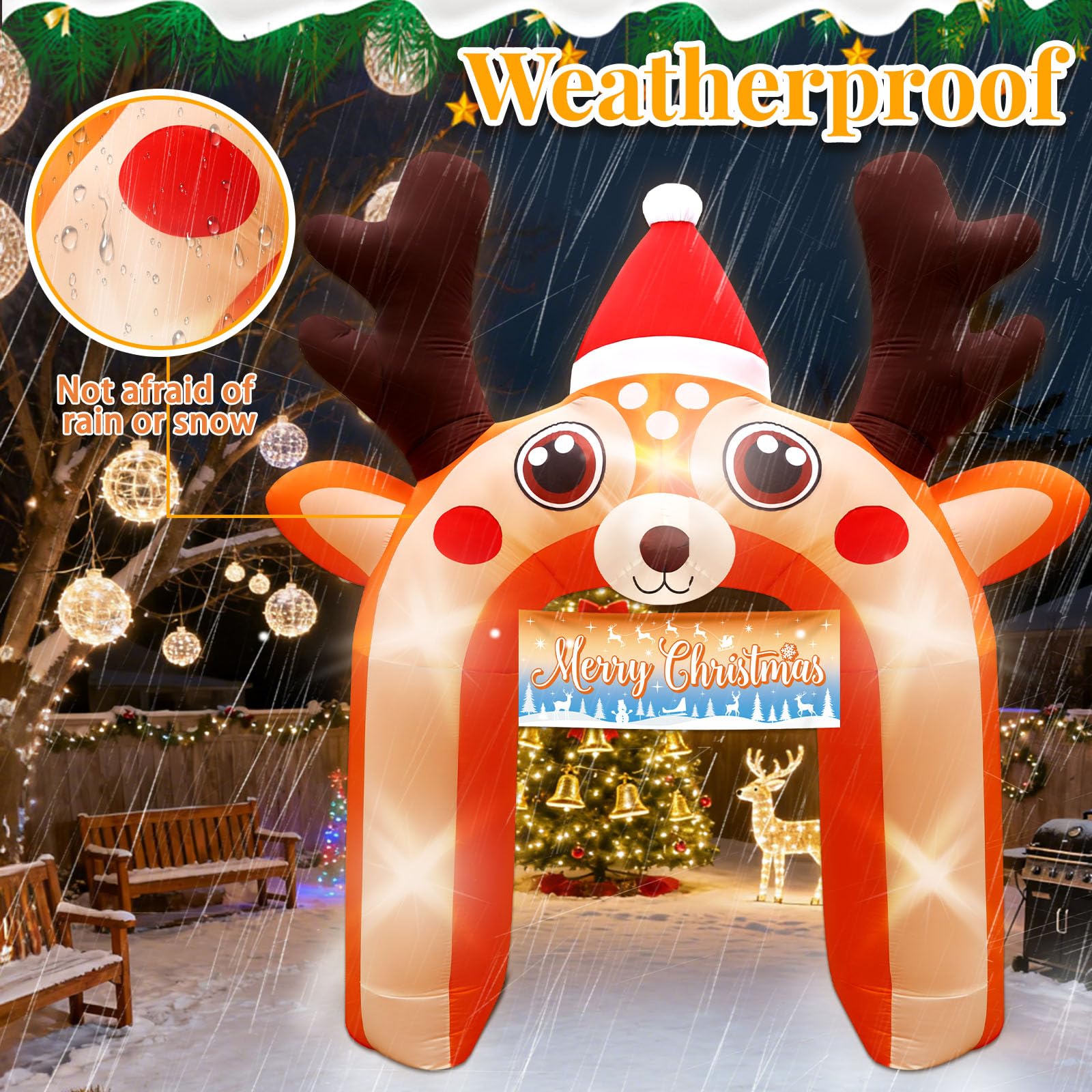 10 FT Giant Reindeer Inflatable Reno Inflable Christmas Deer Arch Decoration with LED Lights, Blow Up Decor for Outdoor Yard Law