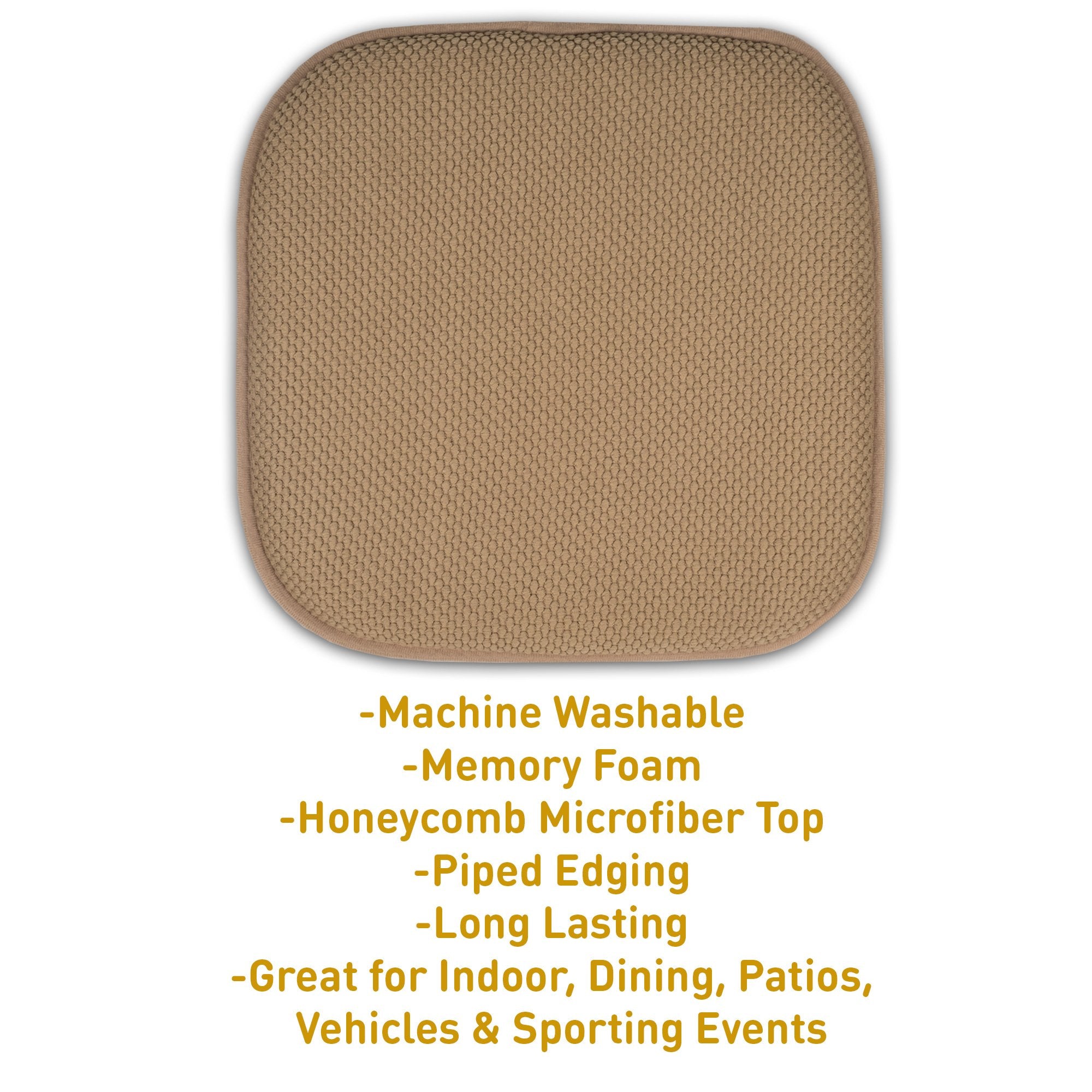 Sweet Home Collection Memory Foam Honeycomb Nonslip Back 16'' X 16'' Chair/Seat Cushion Pad, 2 Pack, Taupe