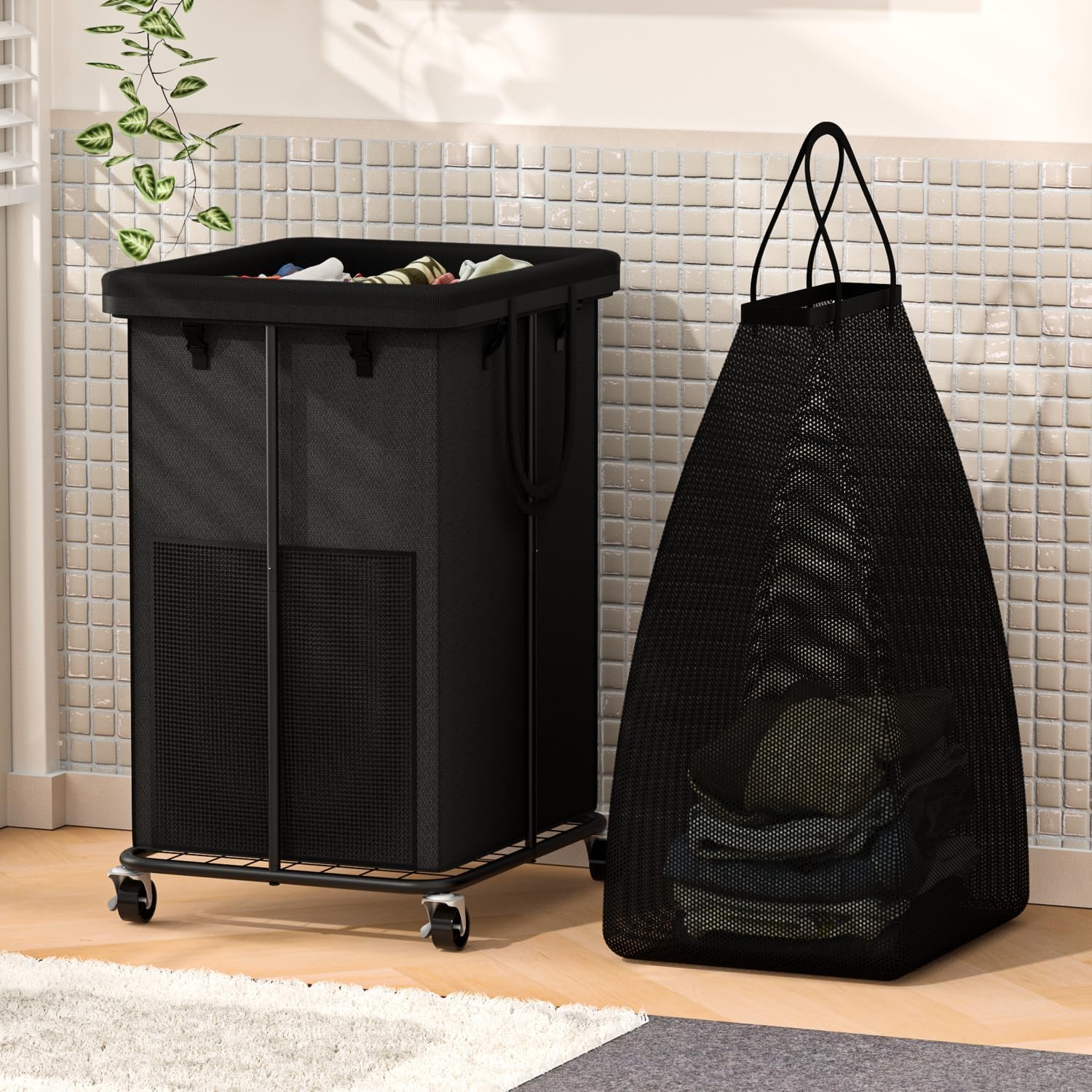 Ykdirect 150L Large Laundry Hampers Basket With Removable Washing Bag, Oxford Fabric Laundry Hamper Clothes Hampers, Metal Frame