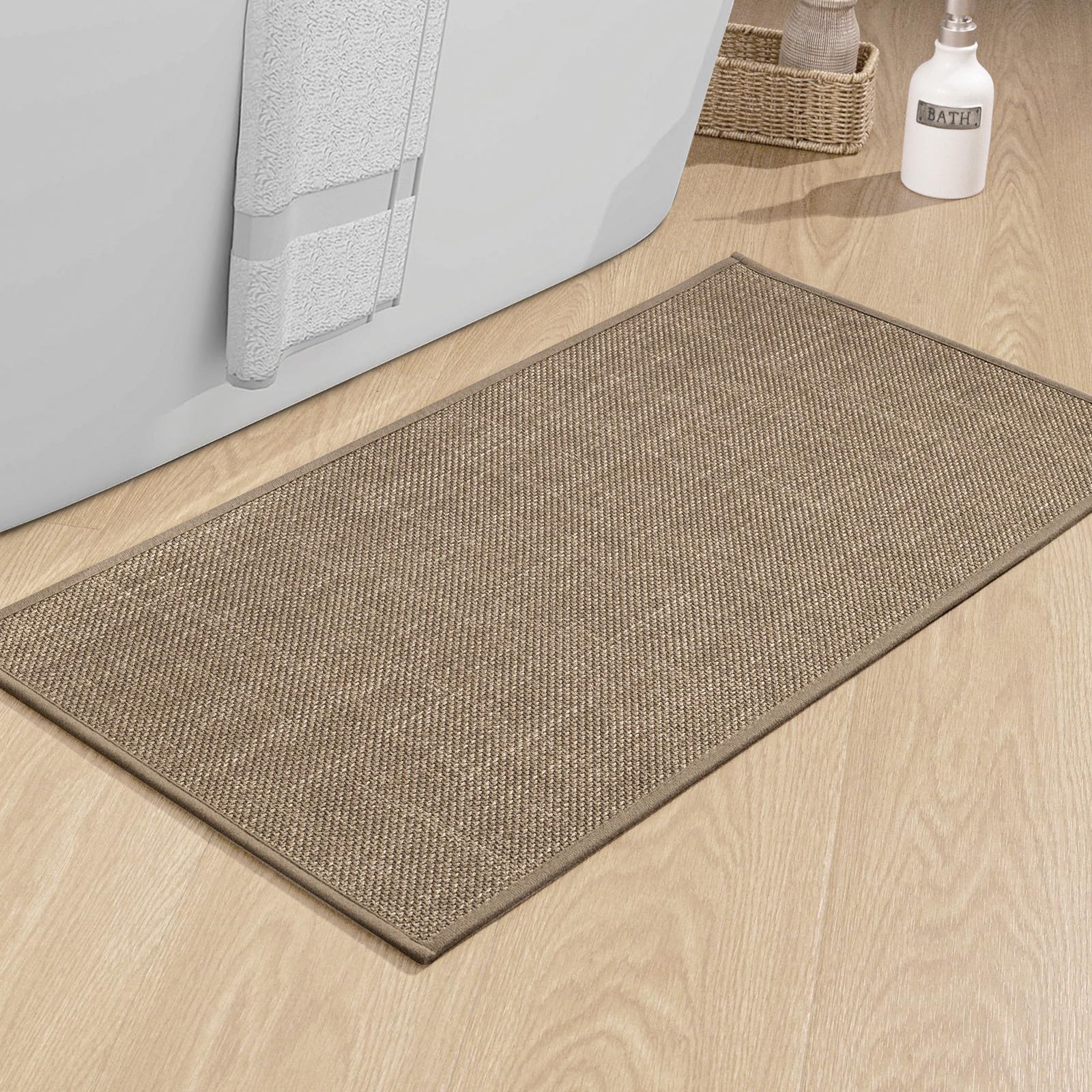 Chakme Bathroom Rugs Mat 32X17, Ultra Thin Non Slip Bath Mat Quick Dry Absorbent Bath Mat For Bathroom Floor, (Dark Beige, 32''X