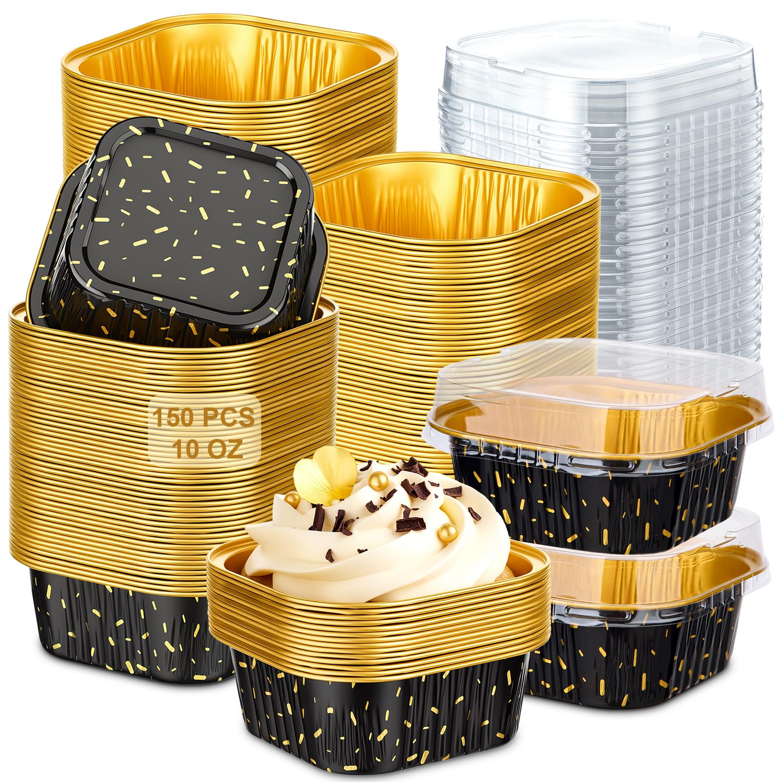 Aoriher 150 Pcs 10 oz Square Foil Cake Pans with Lids