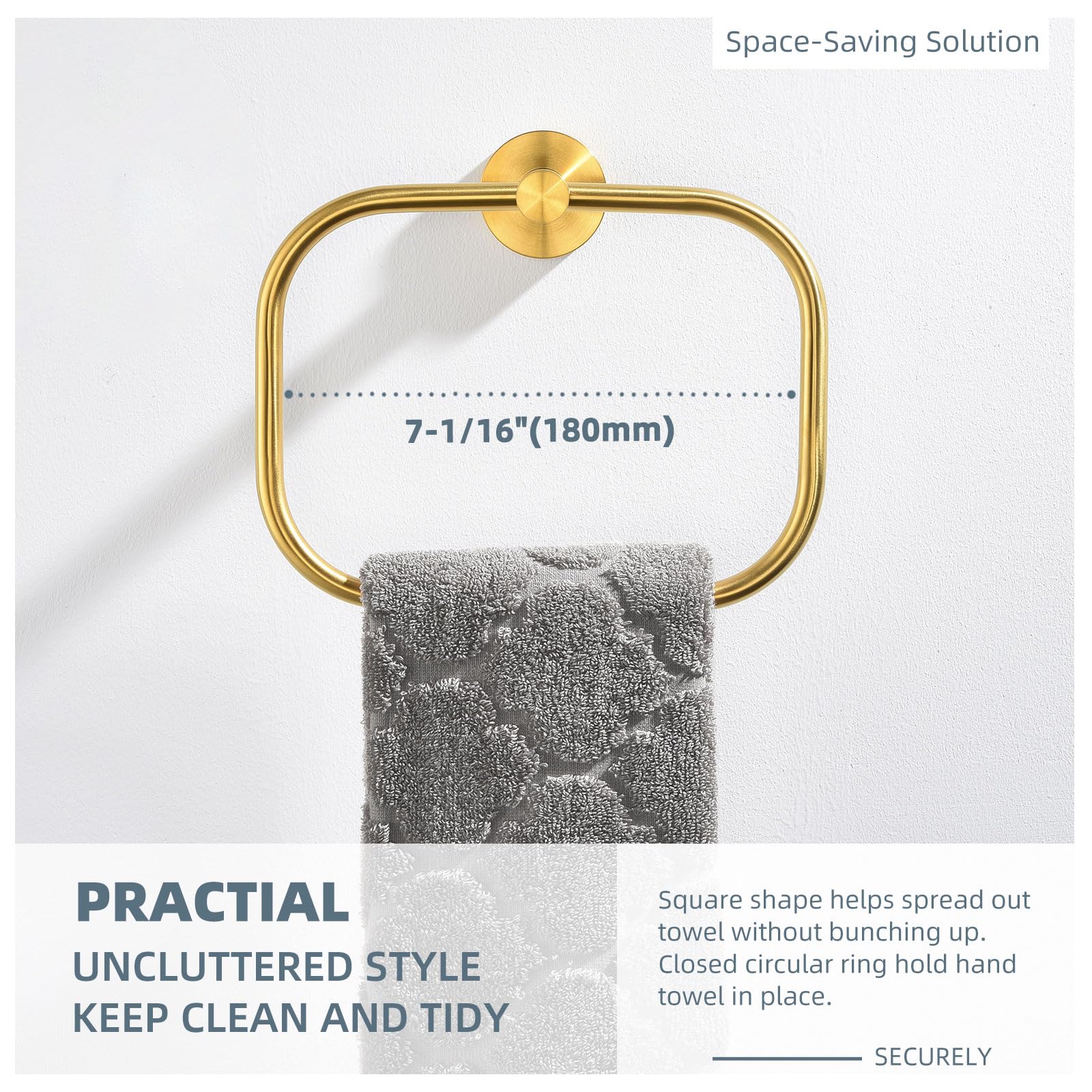 Angle Simple Swivel Towel Ring, Sus 304 Stainless Steel Hand Towel Holder Hanger For Bathroom Wall, Brushed Gold